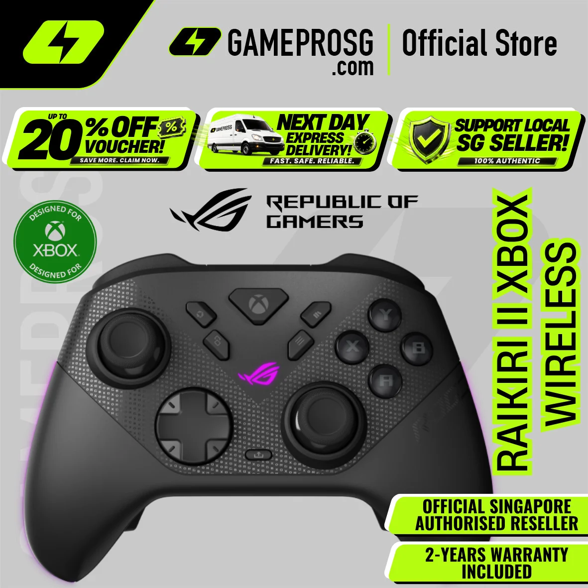 ASUS ROG Raikiri II – Xbox Wireless Gaming Controller – Low Latency – Pro Control – RGB – PC / Xbox