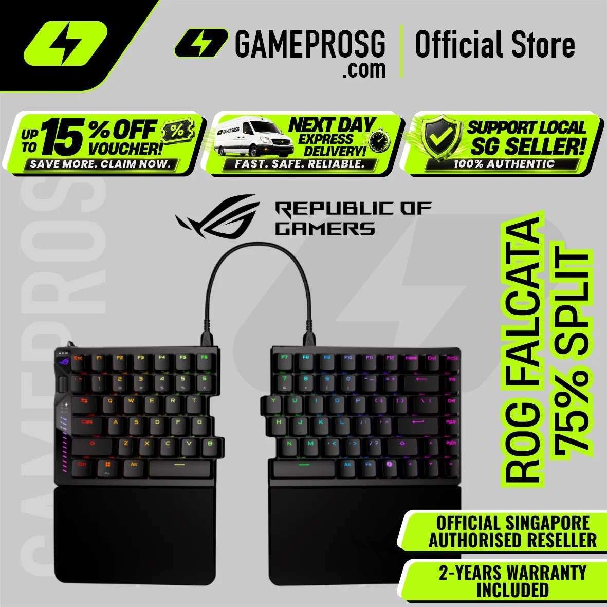 ROG Falcata 75% Wireless ROG HFX V2 Switches Magnetic Hall Effect RGB Ergonomic Gaming Keyboard with Hot-Swappable