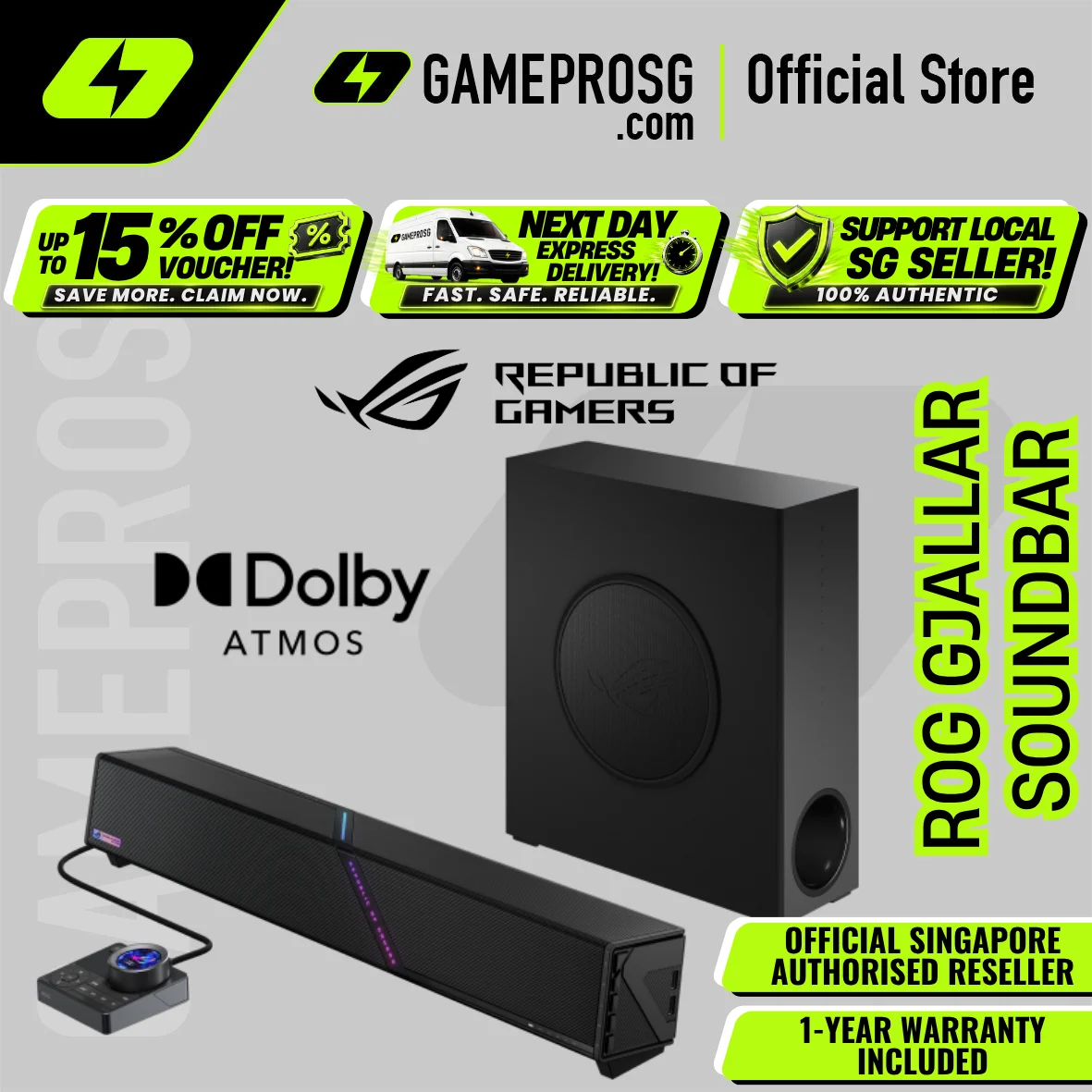 ASUS ROG Gjallar Gaming Soundbar — Dolby Atmos - 3.1.2-Channel Audio - RGB Lighting