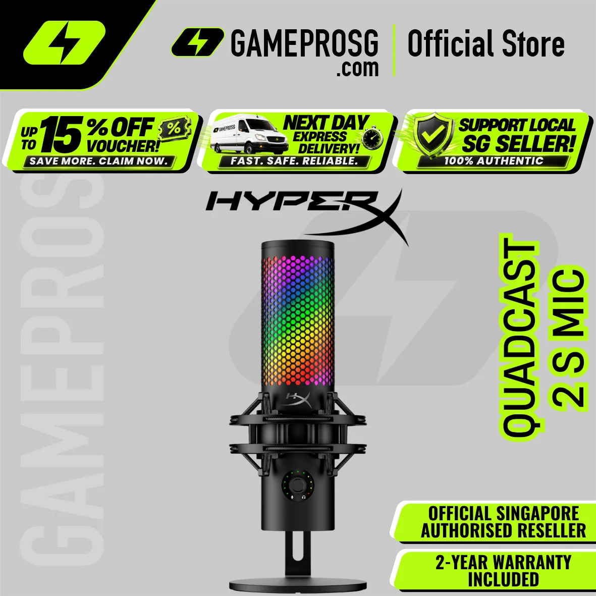 HyperX QuadCast 2 S Wired Multi-Pattern USB Electret Condenser Microphone
