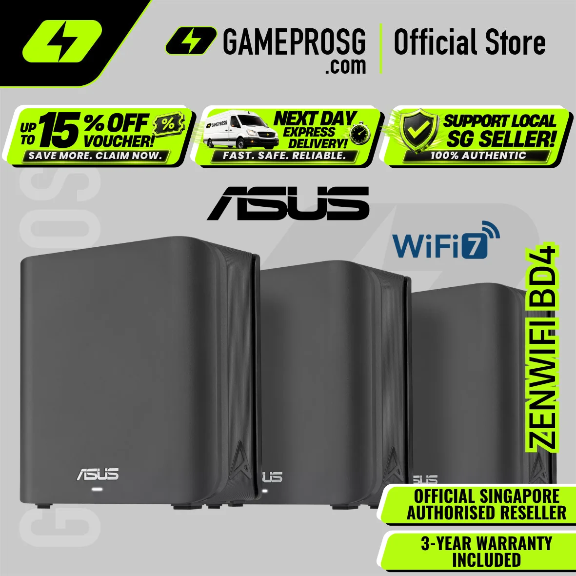ASUS ZenWiFi BD4 – Dual-Band WiFi 7 BE3600 – Dual 2.5G Ports – AiMesh Router – Black