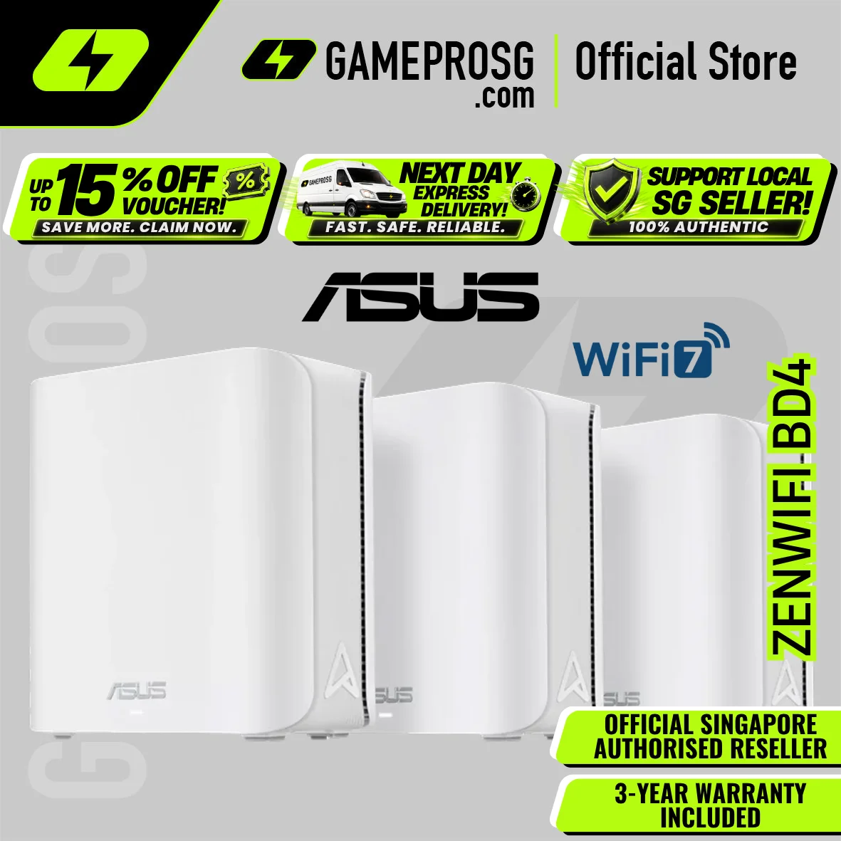 ASUS ZenWiFi BD4 – Dual-Band WiFi 7 BE3600 – Dual 2.5G Ports – AiMesh Router – White