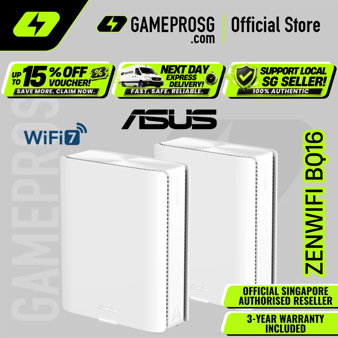 ASUS ZenWiFi BQ16 – Quad-Band WiFi 7 BE25000 Mesh Router – Dual 10G Ports – AiMesh – AiProtection Pro