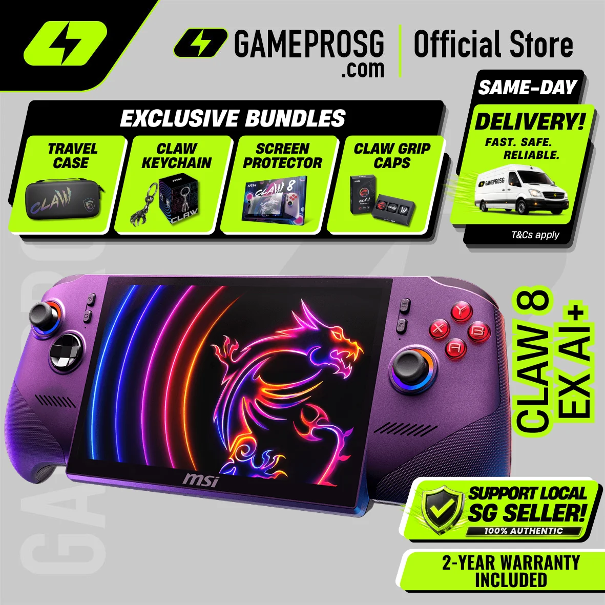 MSI Claw 8 EX AI+ Gaming Handheld – 8″ FHD+ 120Hz VRR Touchscreen - Arc G3 Extreme - 32GB - 1TB - Copilot+ PC