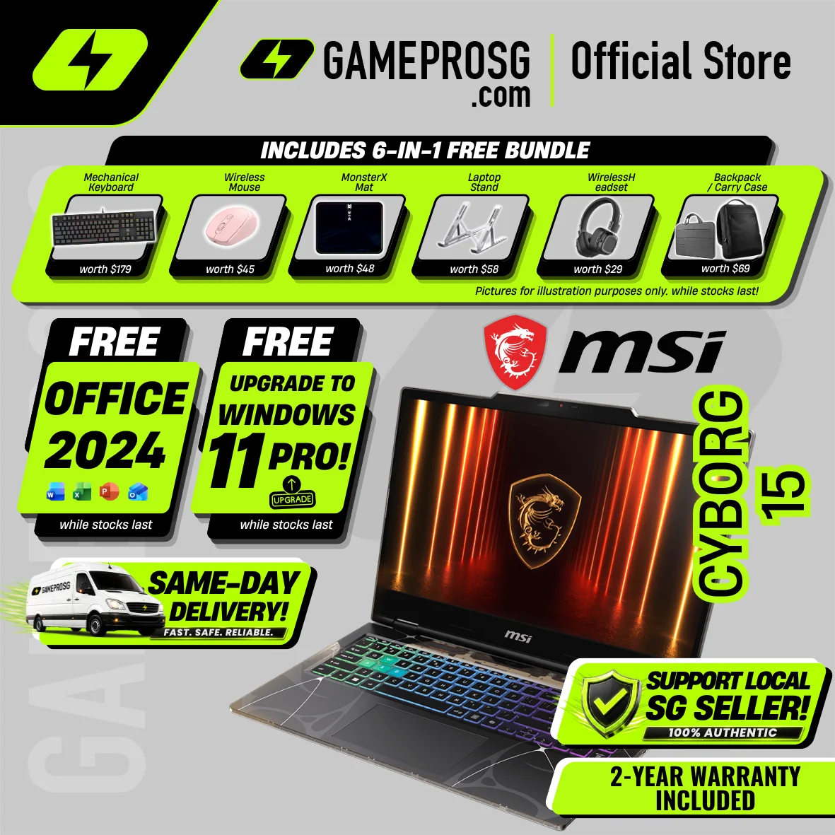 MSI Cyborg 15 Gaming Laptop — Translucent Cyber Style — RTX5060 - 15.6" 144Hz - i7-13620H - 16GB - 512GB