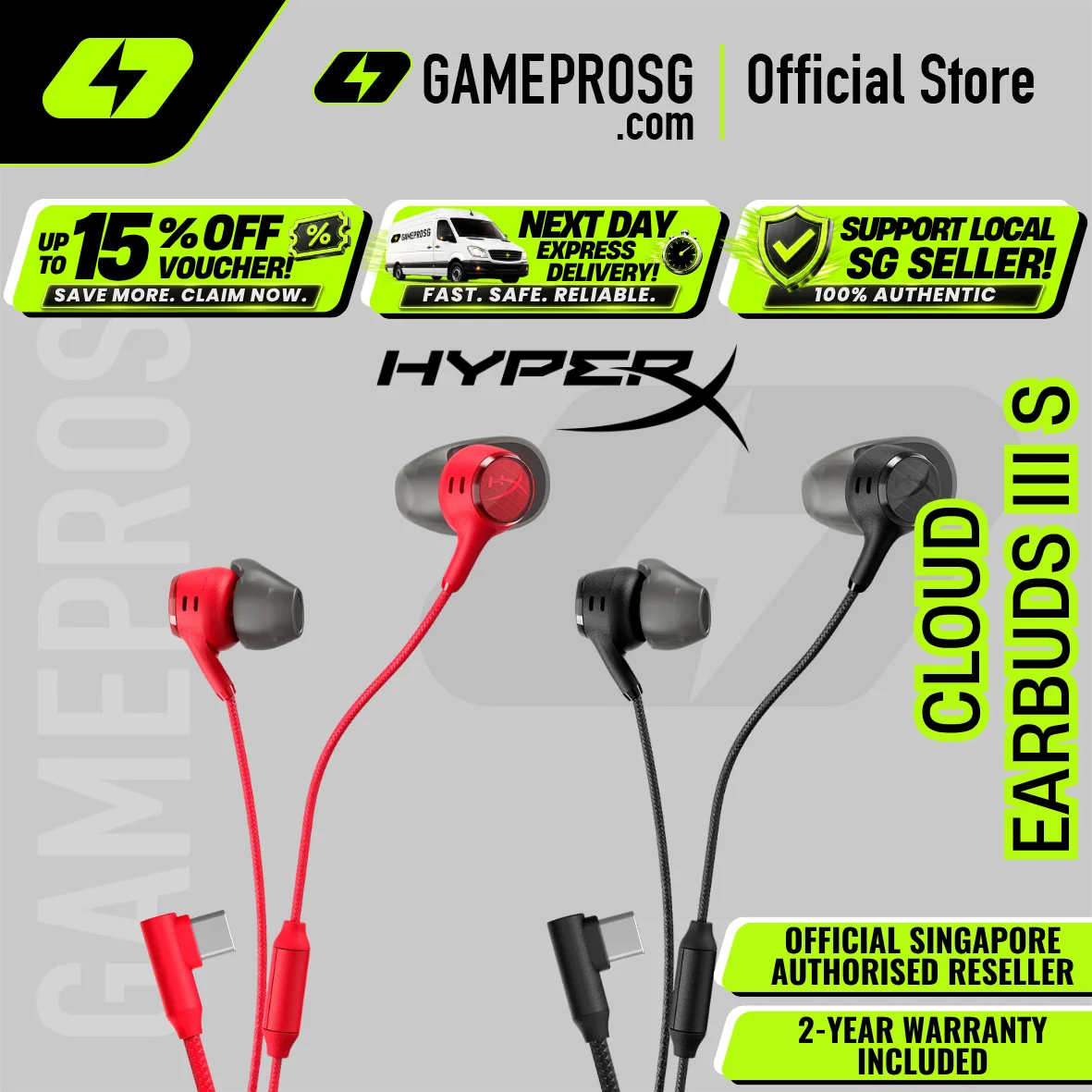 HyperX Cloud Earbuds III S – USB-C – In-Ear Gaming Earbuds – Surround Sound – Built-in Mic