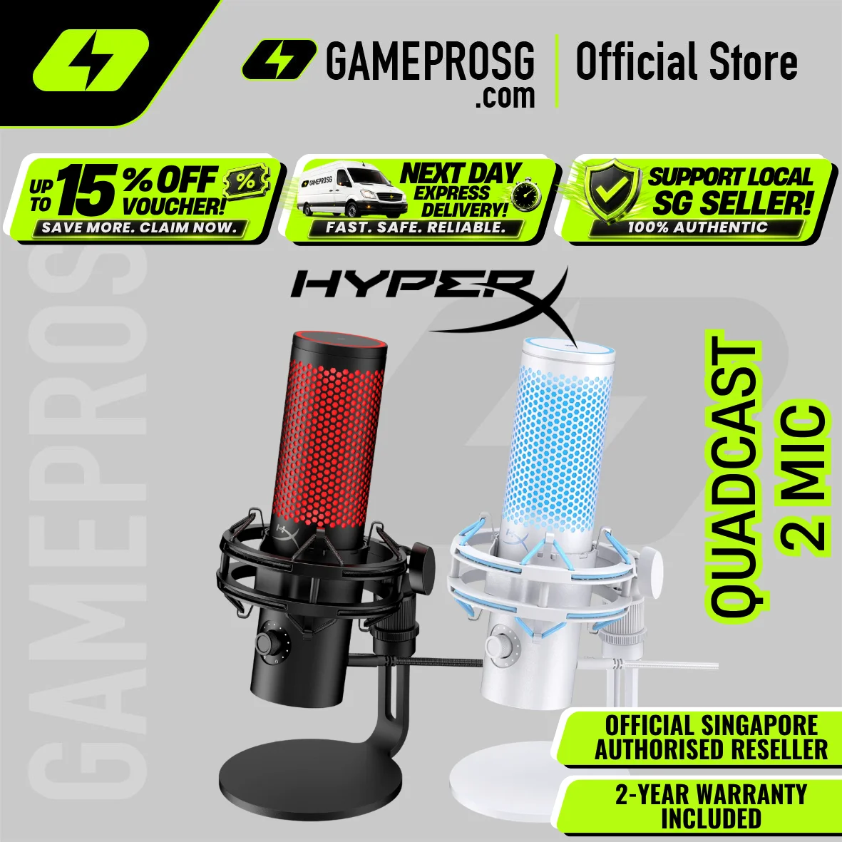 HyperX QuadCast 2 Wired Multi-Pattern USB Electret Condenser Microphone