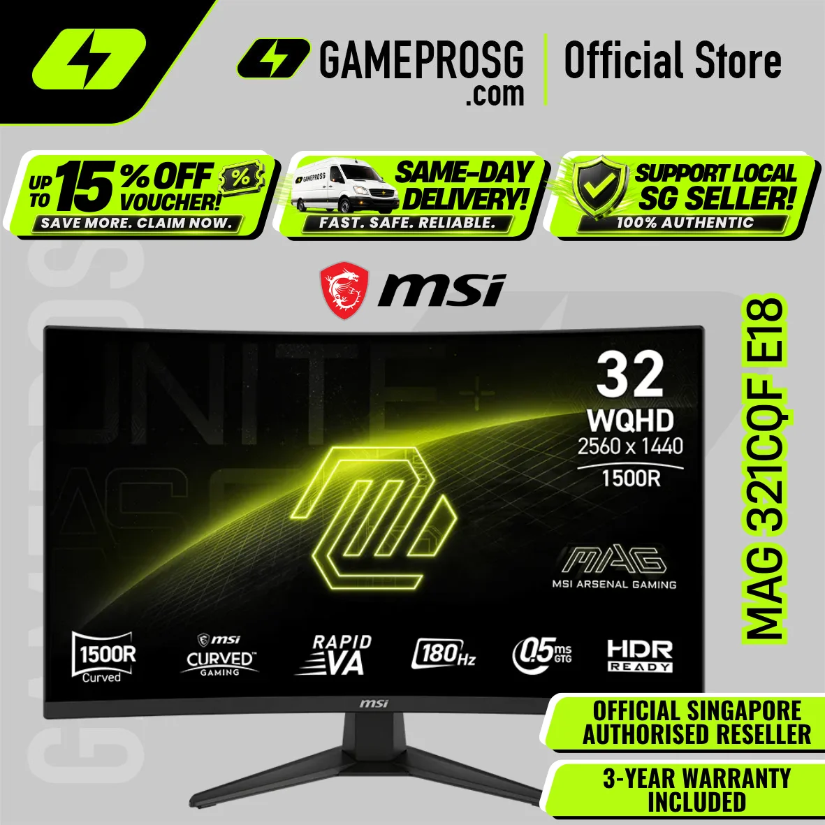MSI MAG 321CQF E18 – 32" QHD 1500R Rapid VA 180Hz – 0.5ms Curved Gaming Monitor