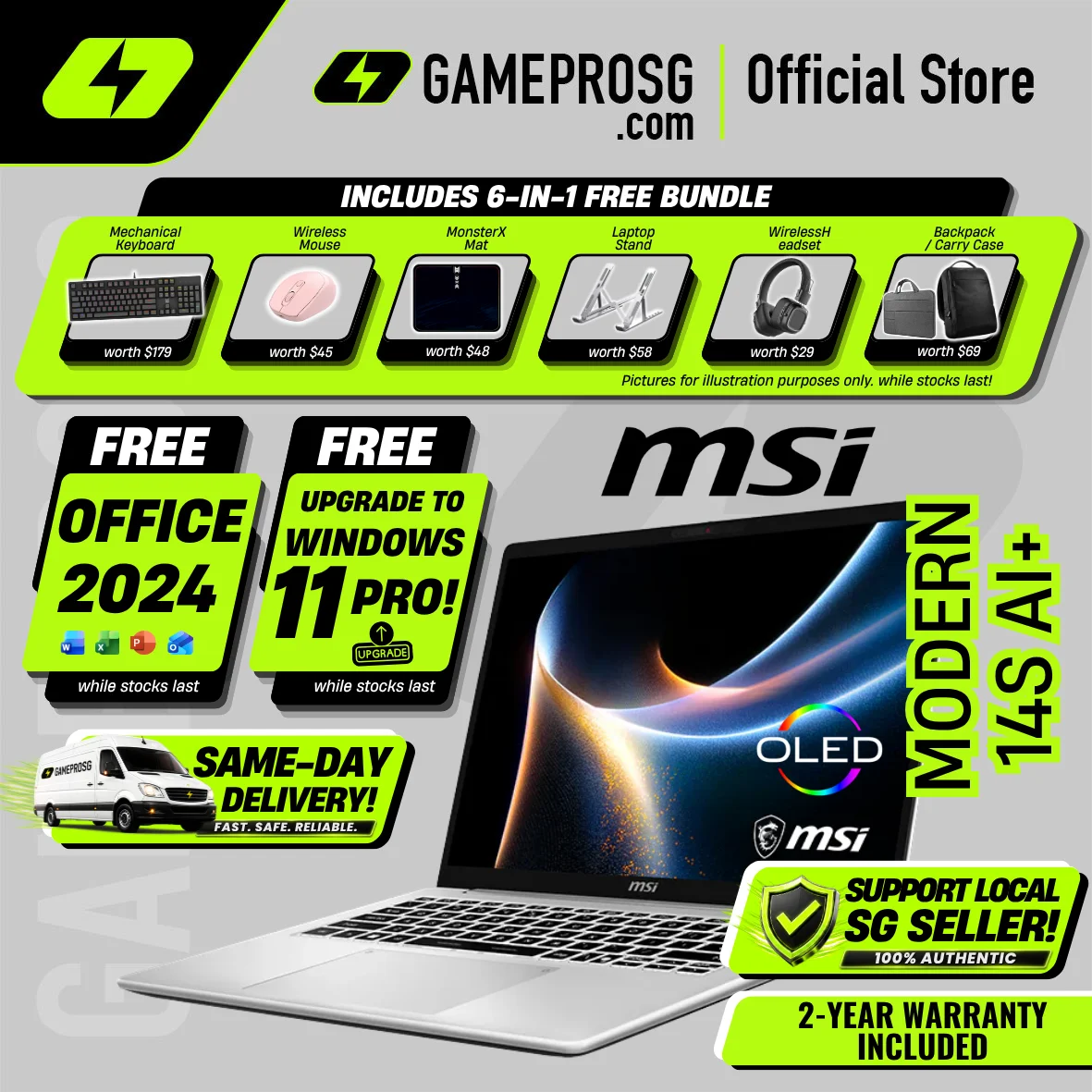 MSI Modern 14S AI+ Copilot+ PC Laptop — Smart Productivity — Intel Ultra 7 - 1.38kg Ultra-Portable App