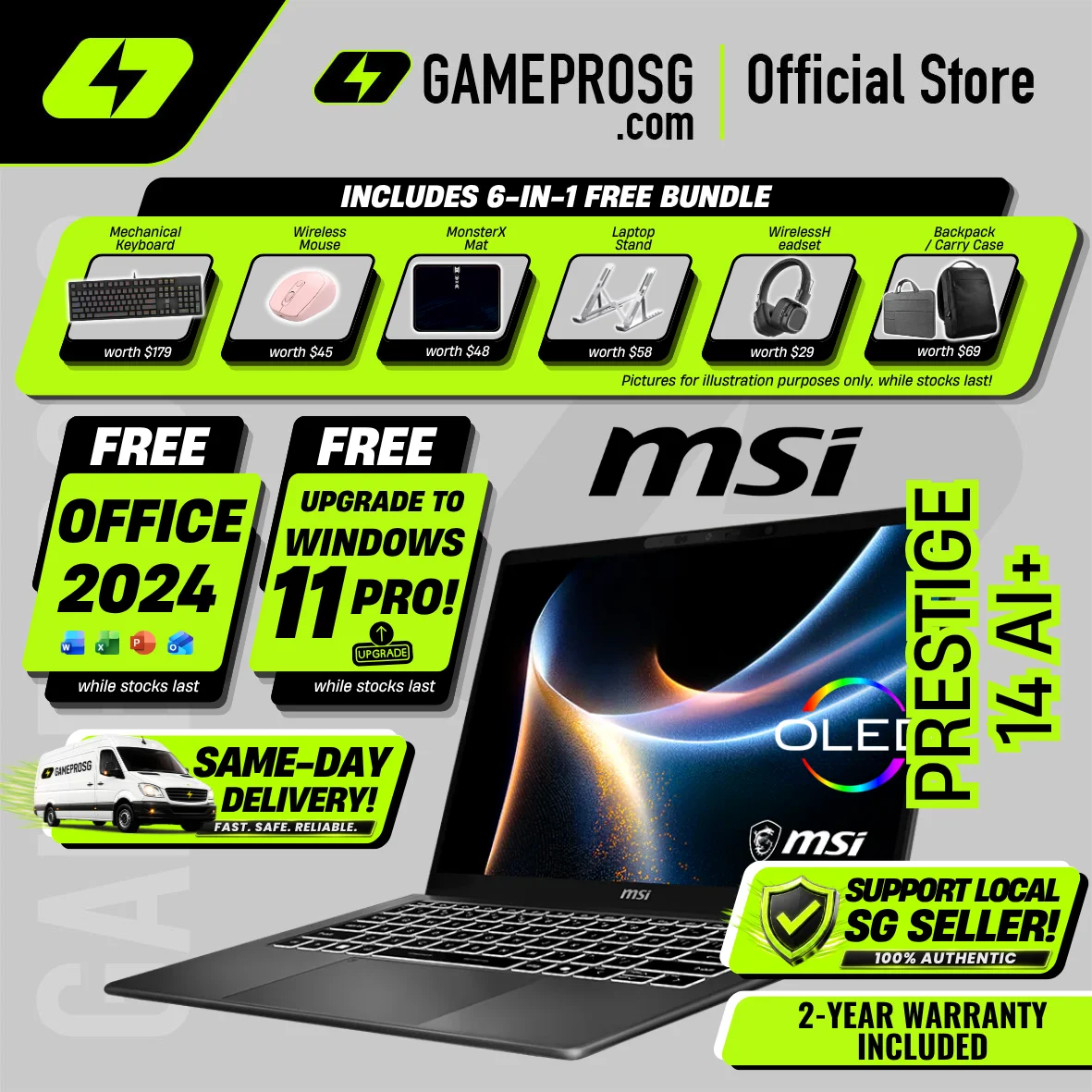 MSI Prestige 14 AI+ – 14" OLED – Intel Core Ultra 7 – 32GB RAM – 1TB SSD – Copilot+ AI Laptop - 1.32kg