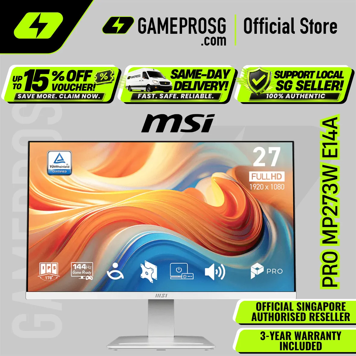 MSI PRO MP273W E14A – 27" FHD IPS 144Hz – 1ms MPRT – White Business Monitor