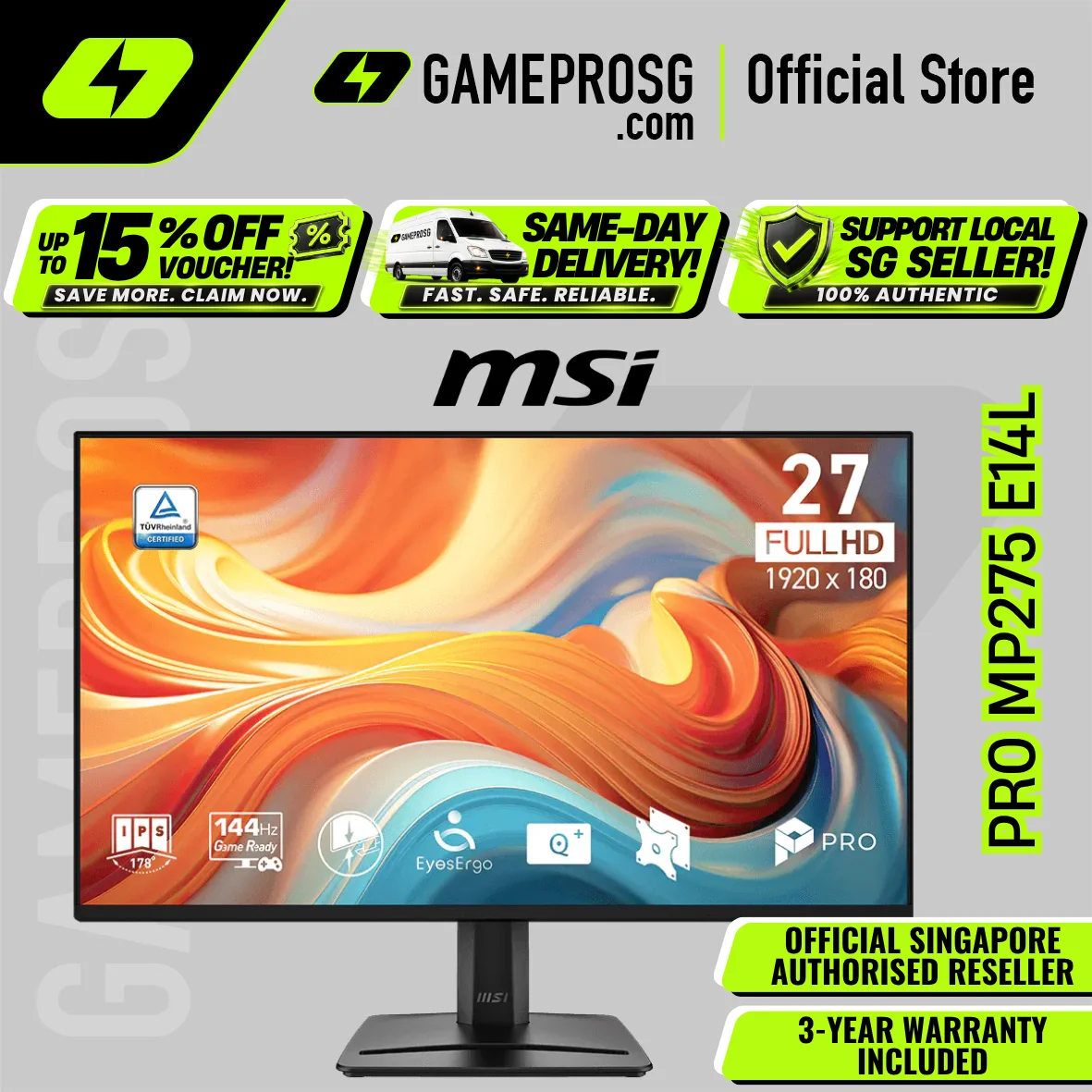 MSI PRO MP275 E14L – 27" FHD IPS 144Hz – 1ms MPRT – FreeSync Business Monitor