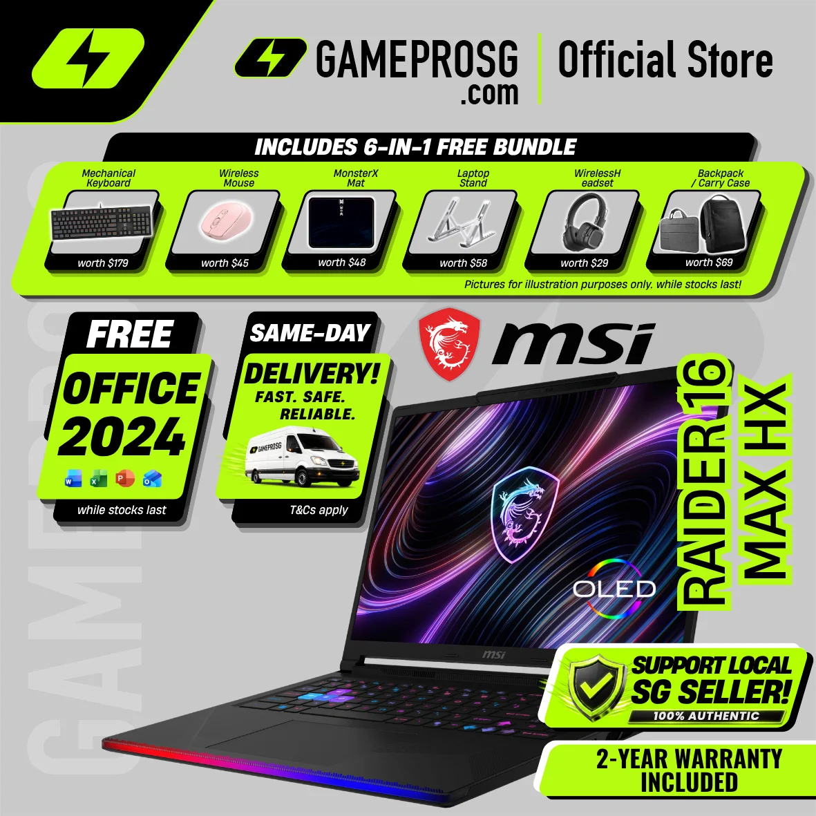 MSI Raider 16 Max HX – 16" OLED 240Hz – Intel Core Ultra 9 – RTX5070Ti – 32GB RAM – 1TB SSD – Extreme AI & Gaming Laptop