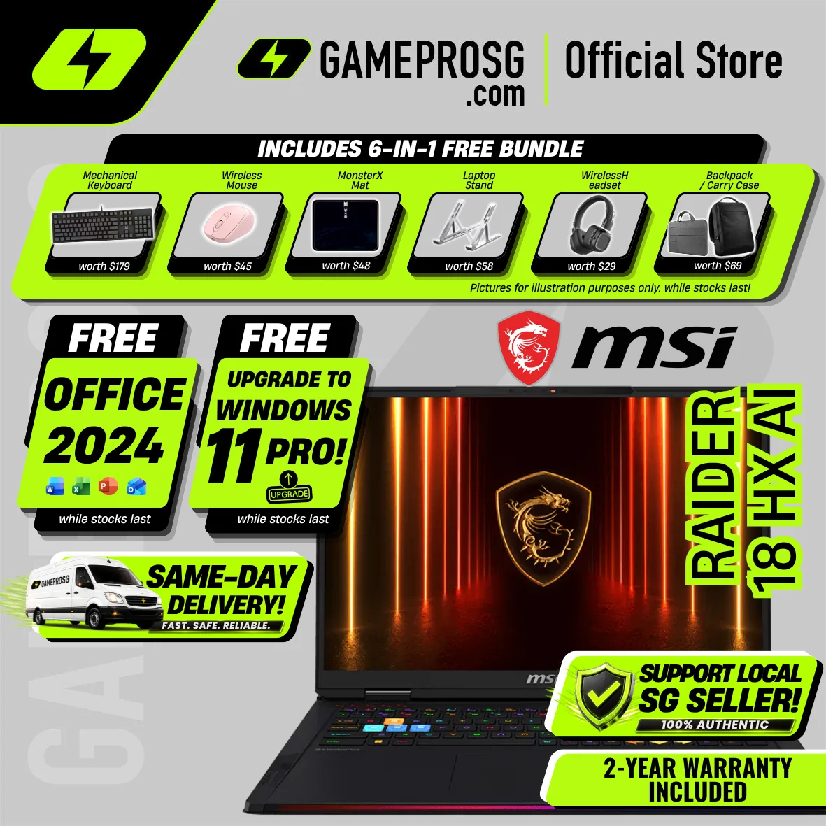 MSI Raider 18 HX AI Gaming Laptop — Premium RGB — RTX 5080 - 18" UHD+ 120Hz - Ultra 9 - 64GB - 4TB