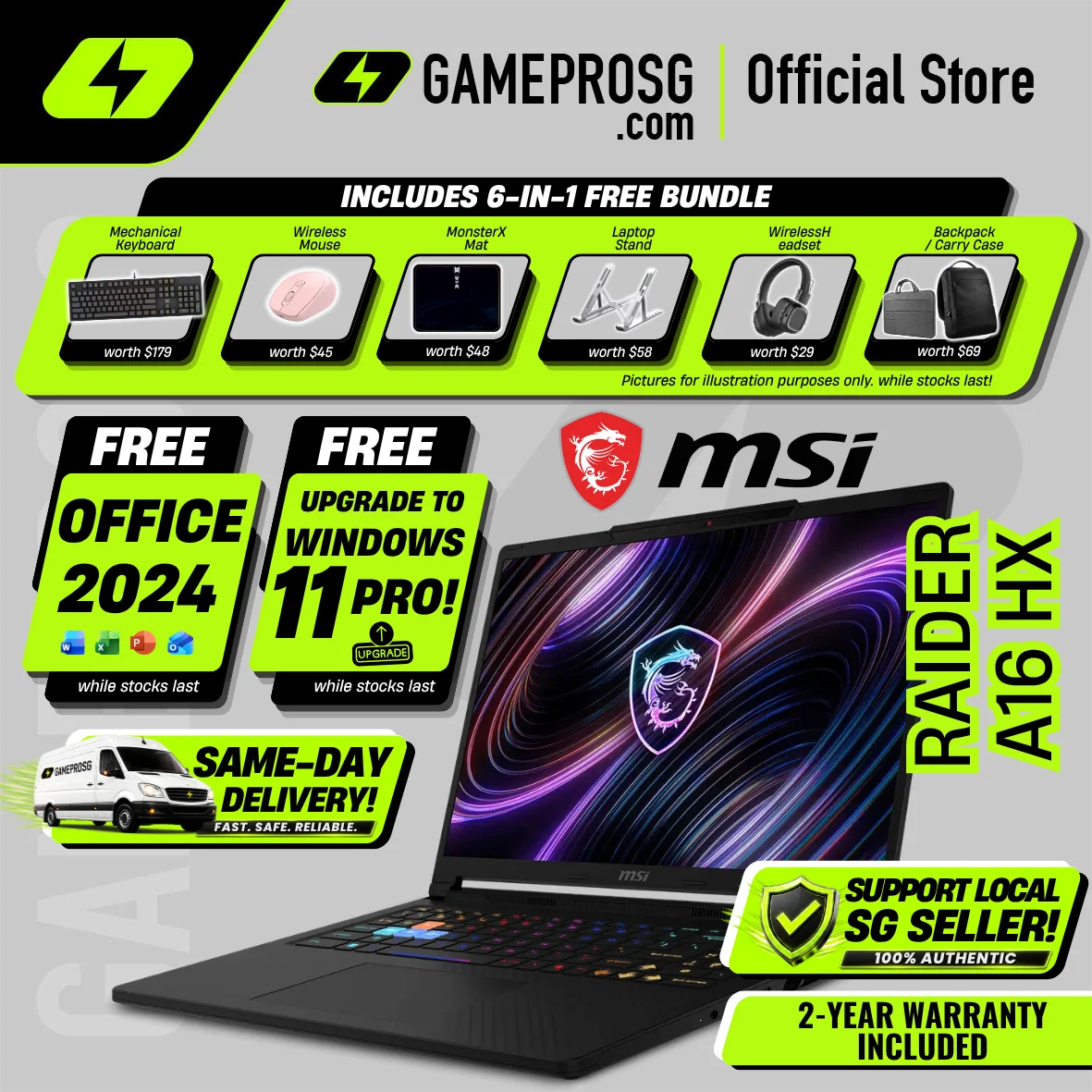 MSI Raider A16 HX AI Gaming Laptop - AMD Ryzen 9 - RTX5080 - 16GB RAM - 1TB SSD