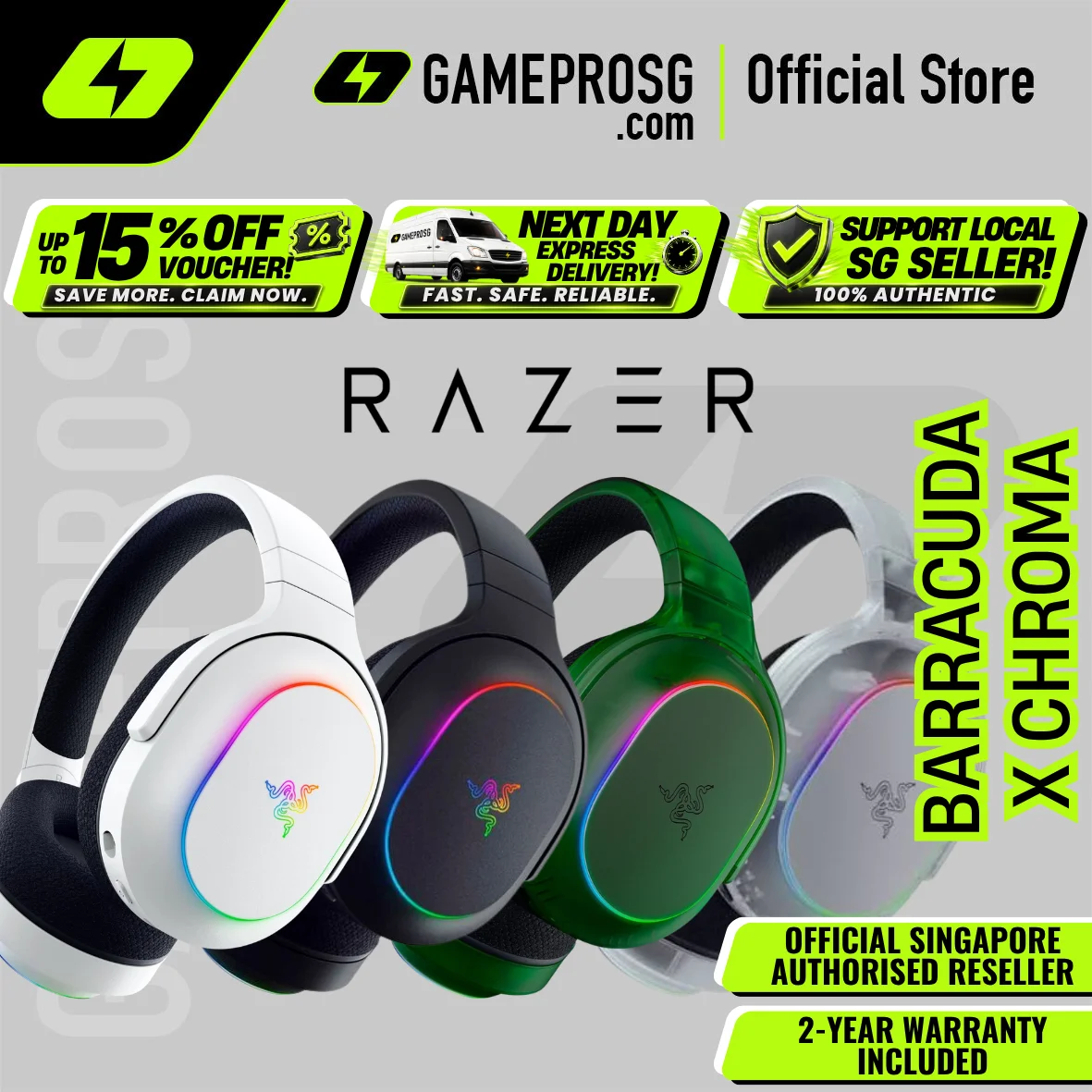 Razer Barracuda X Chroma Wireless Multi-Platform Gaming Headset with 6 Zone Earcup Lighting
