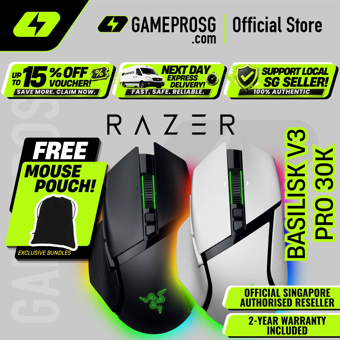 Razer Basilisk V3 Pro Customizable Wireless Gaming Mouse with HyperScroll Tilt Wheel