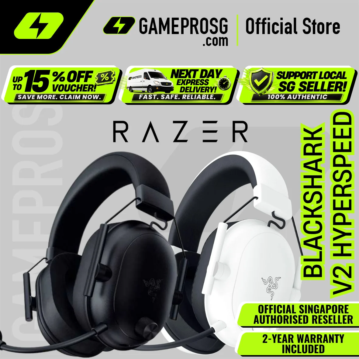 Razer BlackShark V2 Hyperspeed Wireless Gaming Headset / Tri-Mode Connectivity / THX Spatial Audio
