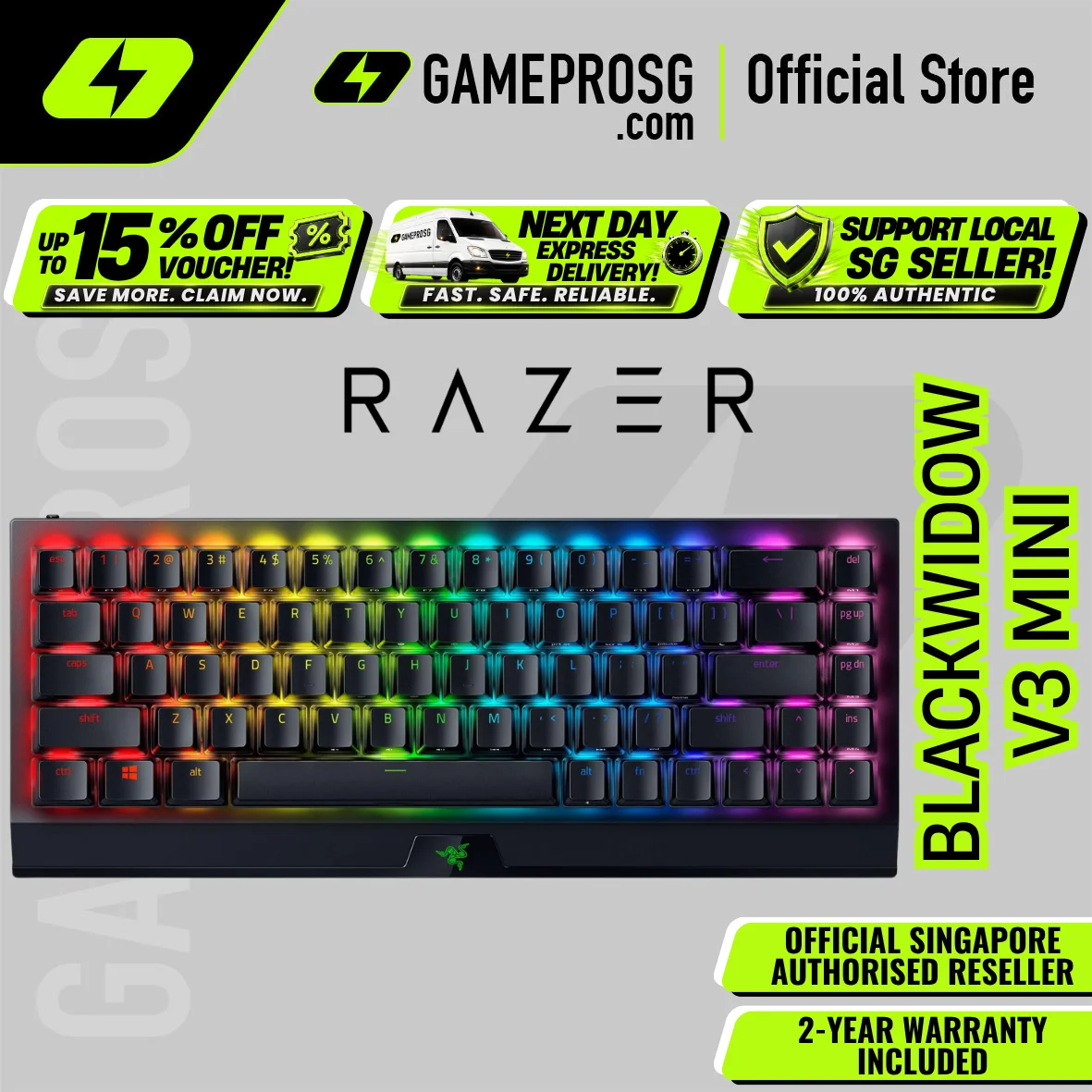 Razer BlackWidow V3 Mini HyperSpeed - 65% Wireless Mechanical Gaming Keyboard