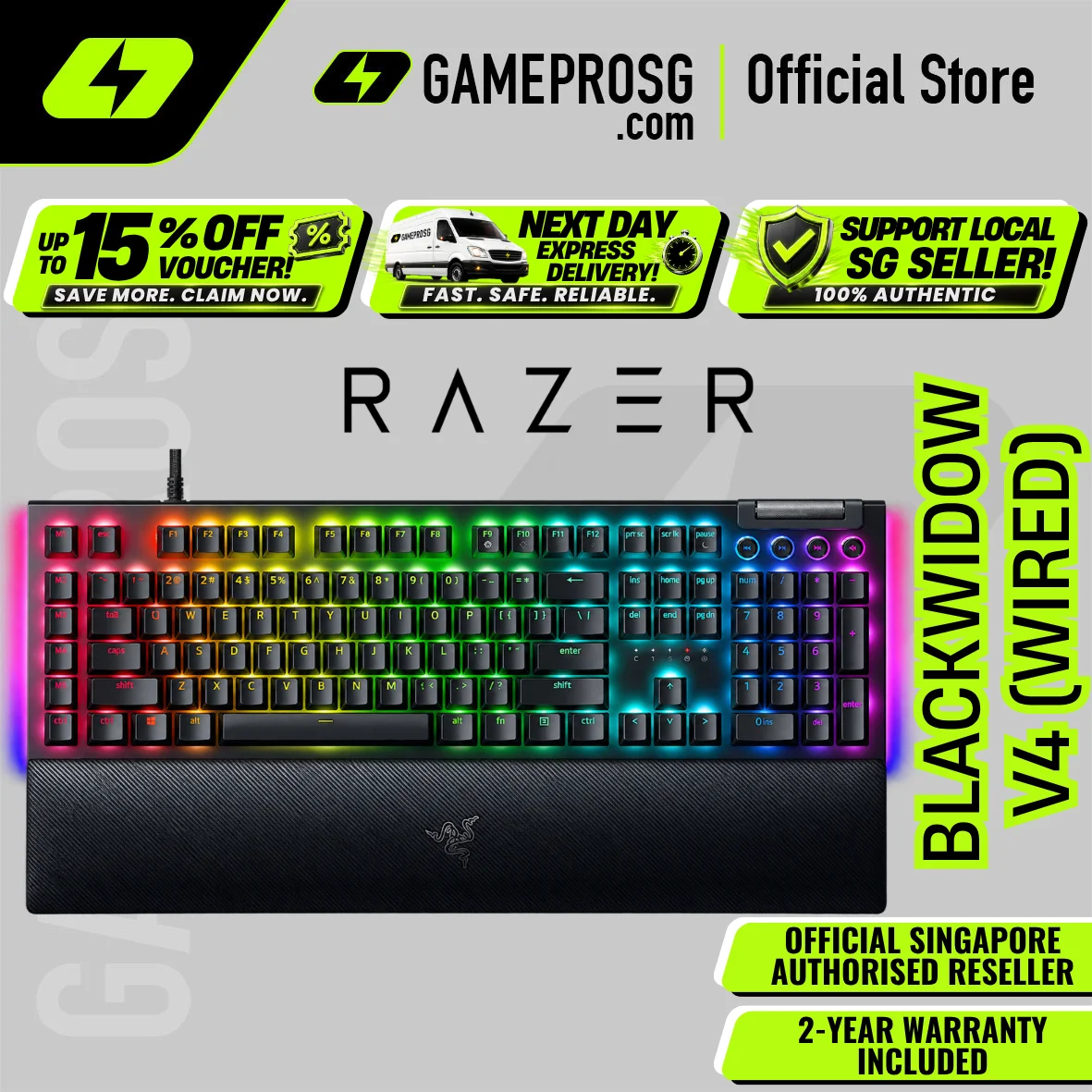 Razer Blackwidow V4 Full Size Wired Mechanical Gaming Keyboard