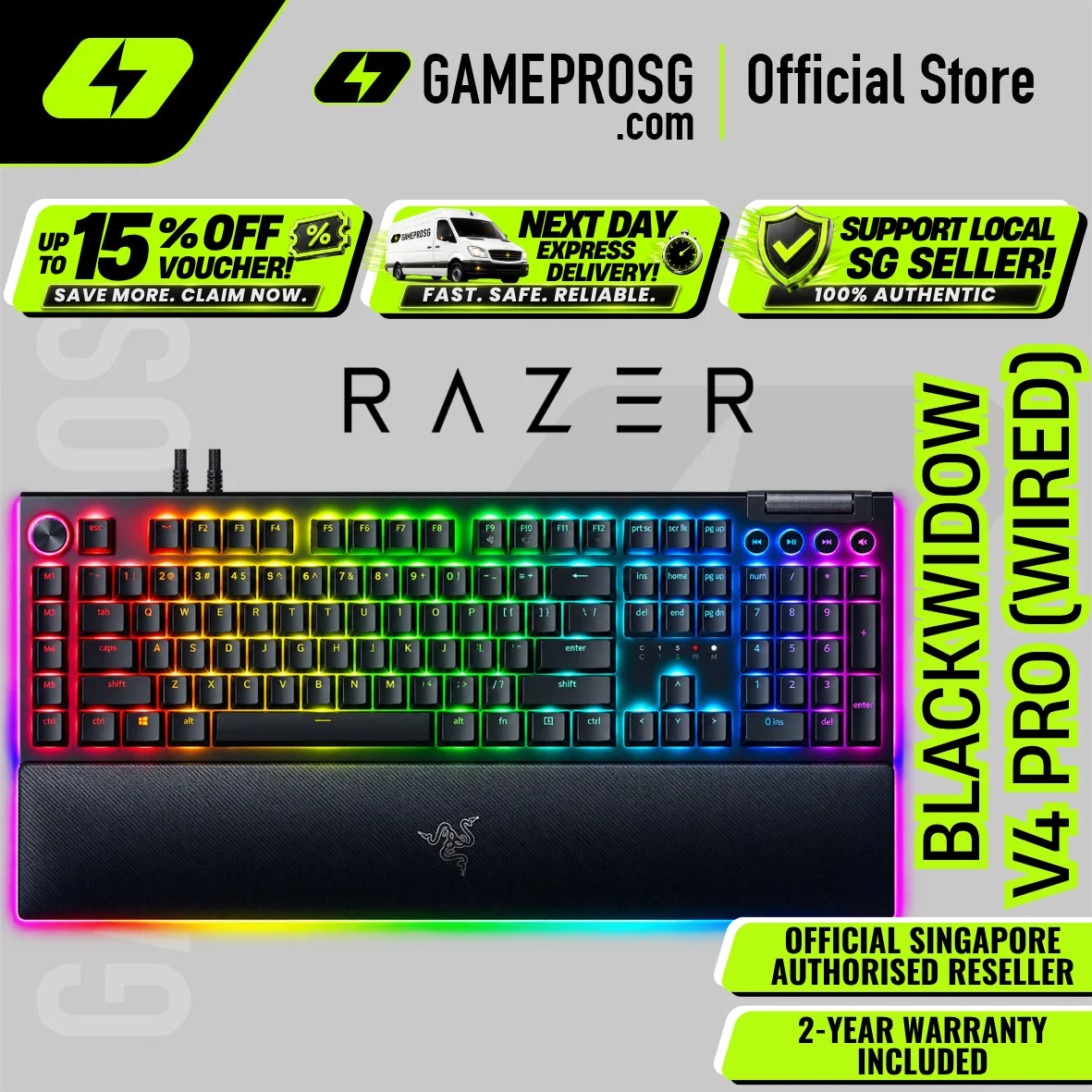 Razer BlackWidow V4 Pro Full Size Wired Mechanical Gaming Keyboard with Chroma RGB