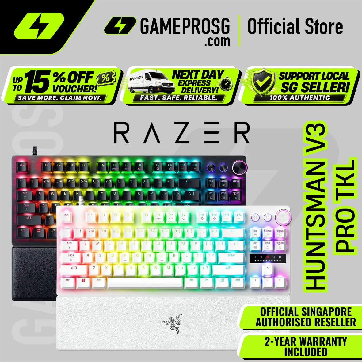 Razer Huntsman V3 Pro Tenkeyless Wired Analog Optical Esports Gaming Keyboard - Available in White or Black
