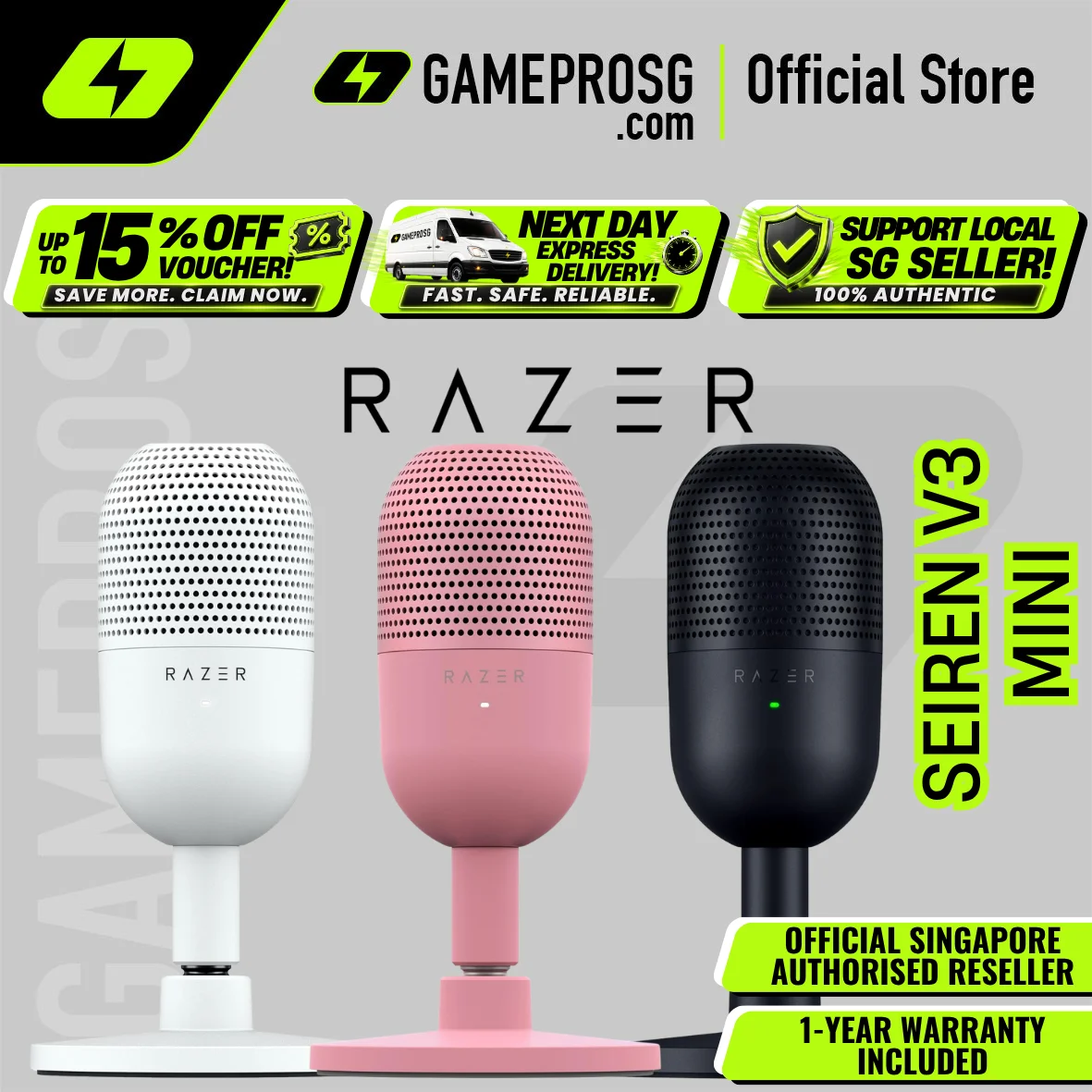 Razer Seiren V3 Mini Ultra-Compact USB Microphone with Tap-to-Mute