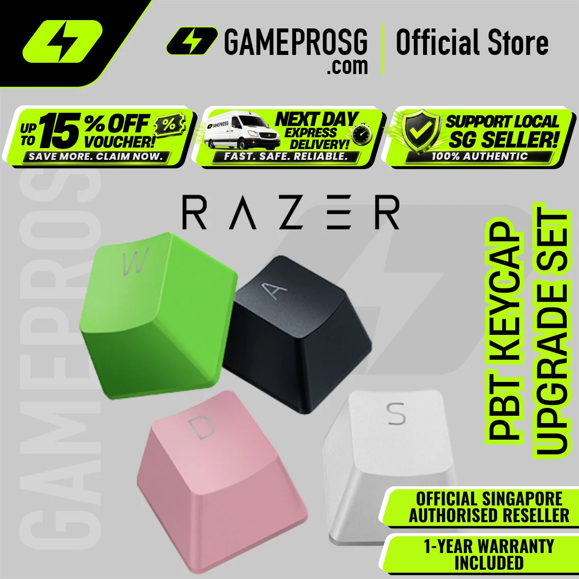 Razer PBT Keycap Upgrade Set — Doubleshot - Textured - Green Colorway