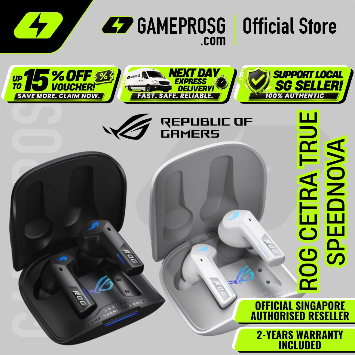 ROG Cetra True Wireless SpeedNova / Dual-mode / ROG SpeedNova wireless technology / ANC / ASUS Aura RGB