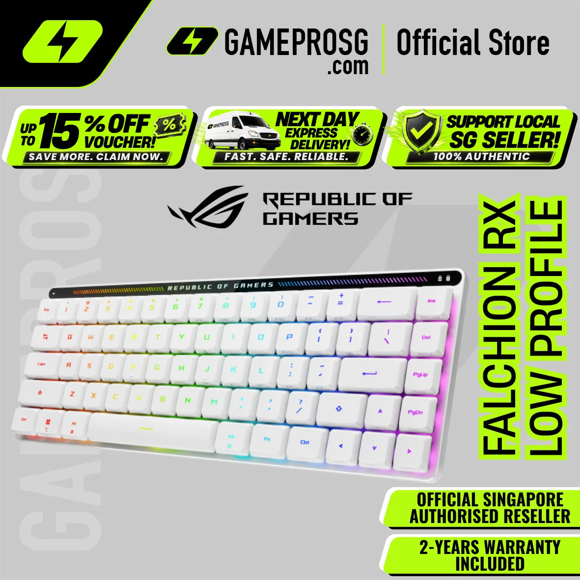 ROG Falchion RX Low Profile 65% Compact Wireless Gaming Keyboard Tri-mode Connection