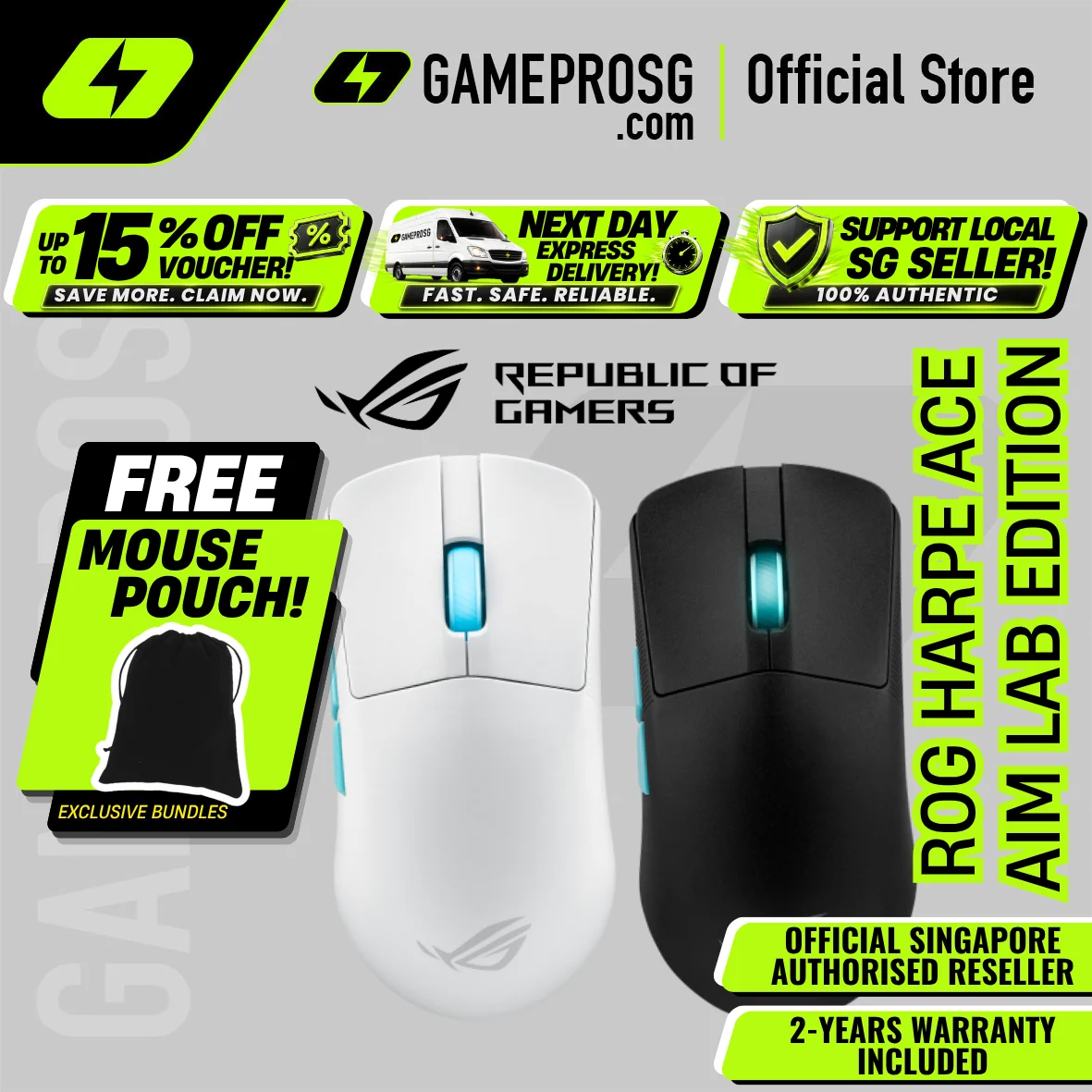 ROG Harpe Ace Aim Lab Edition 54 gram Wireless Gaming Mouse ROG SpeedNova / Bluetooth / 2.4GHz RF
