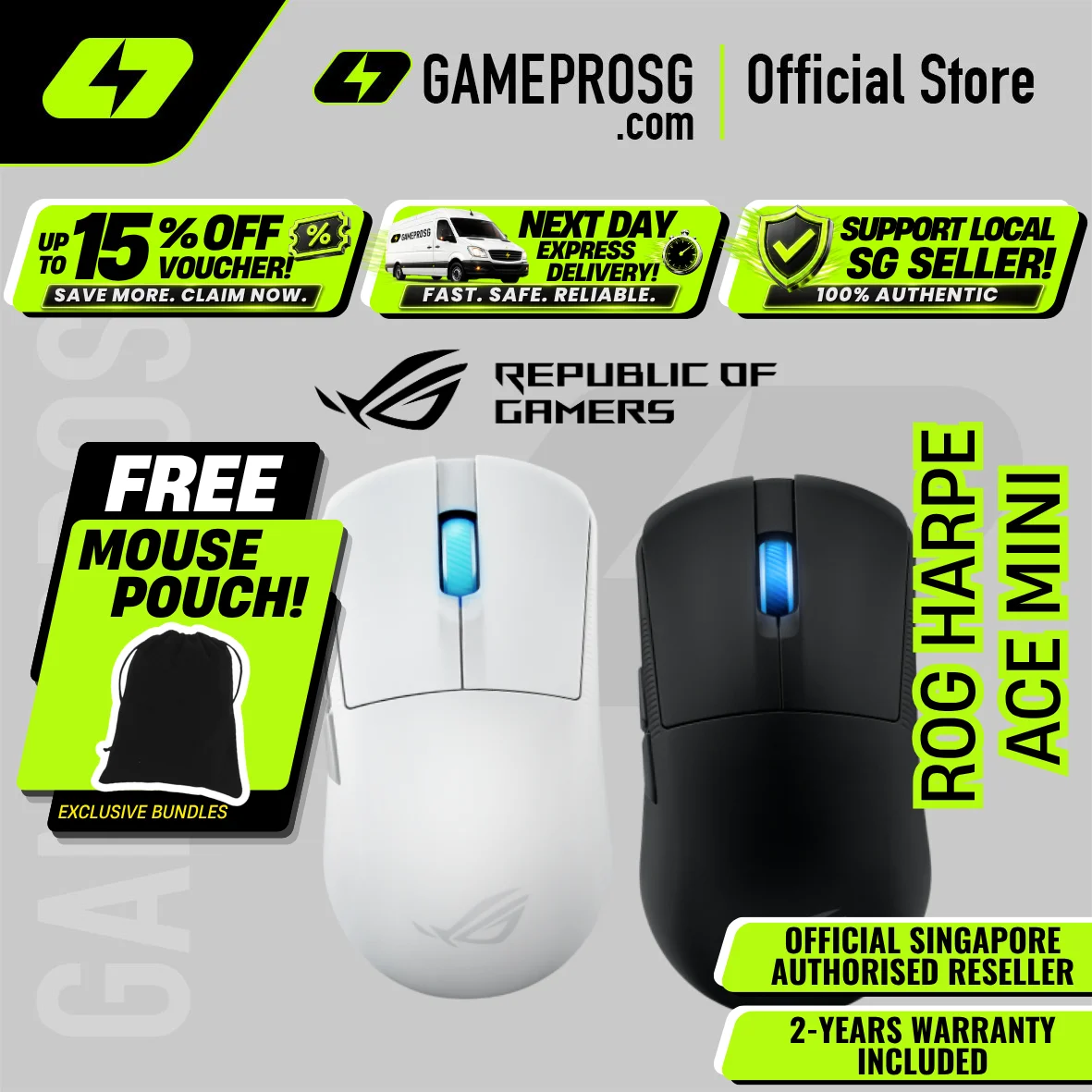 ROG Harpe Ace Mini 49 gram Wireless Gaming Mouse / ROG SpeedNova / Aimpoint Pro / Bluetooth / 2.4GHz RF