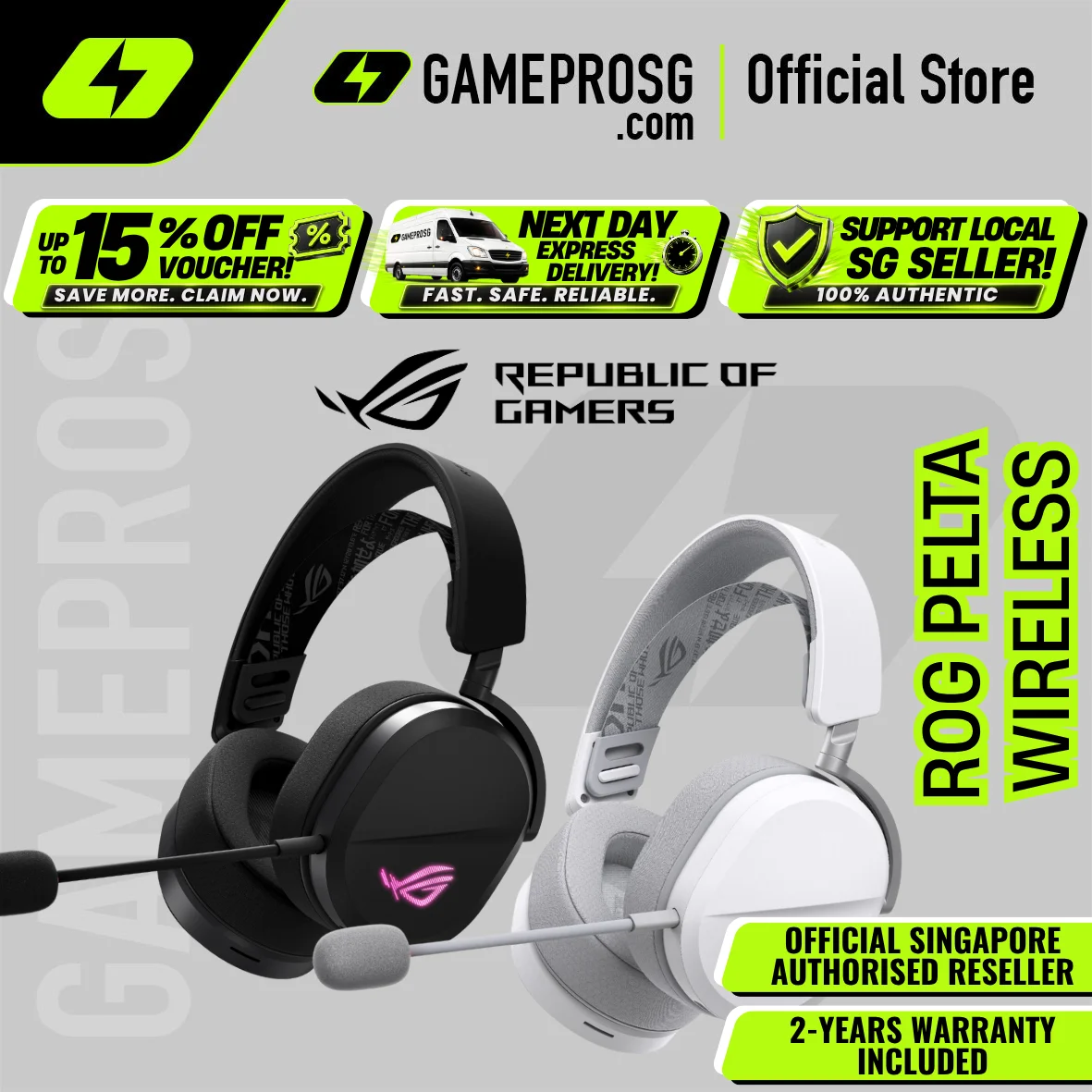 ROG Pelta Gaming Headset Tri-mode ROG SpeedNova Wireless 2.4 GHz / Bluetooth / USB-C wired / 50mm titanium-plated driver
