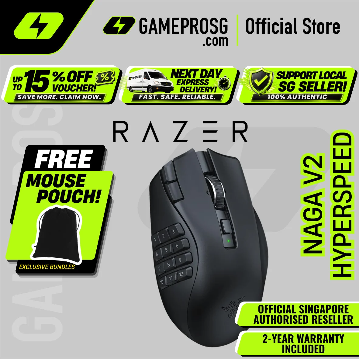 Razer Naga V2 HyperSpeed Wireless MMO Gaming Mouse – 19 Programmable Buttons, Focus Pro 30K DPI