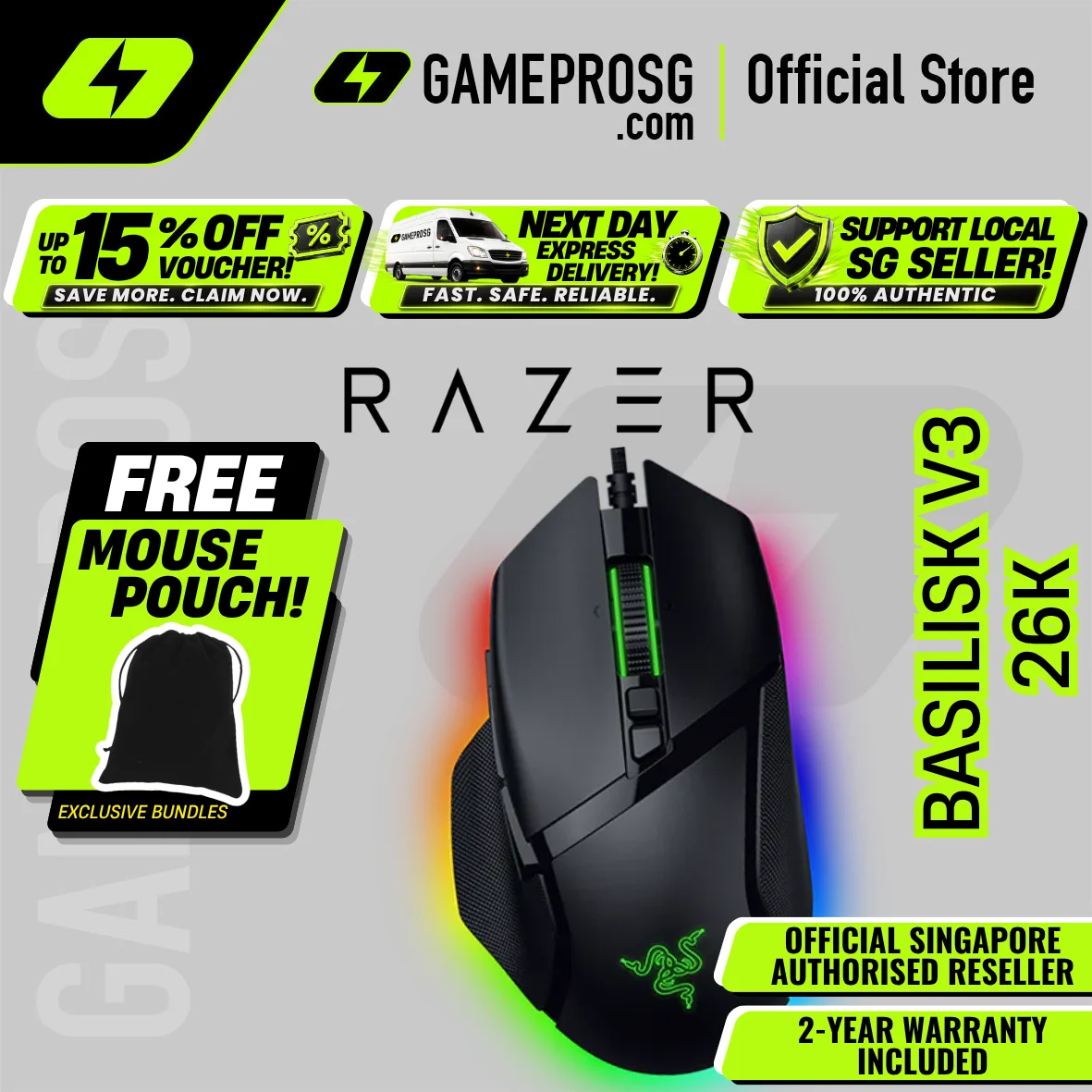 Razer Basilisk V3 Wired Optical Ergonomic Gaming Mouse with Chroma RBG Lighting