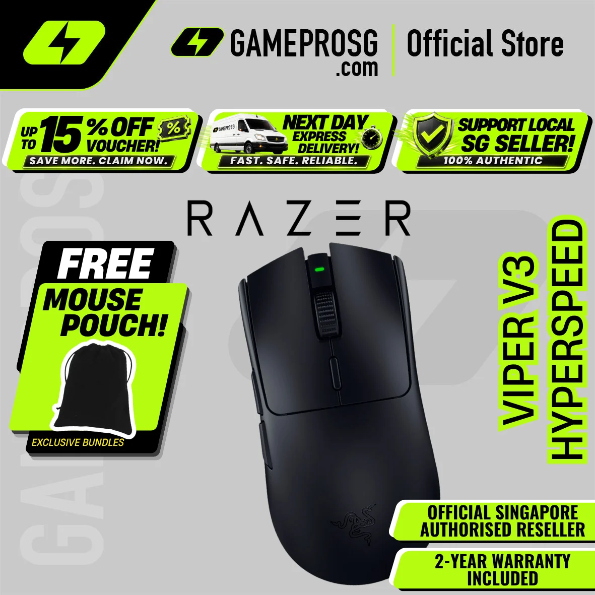 Razer Viper V3 HyperSpeed Lightweight Wireless Esports Gaming Mouse with 280 Hour Battery Life