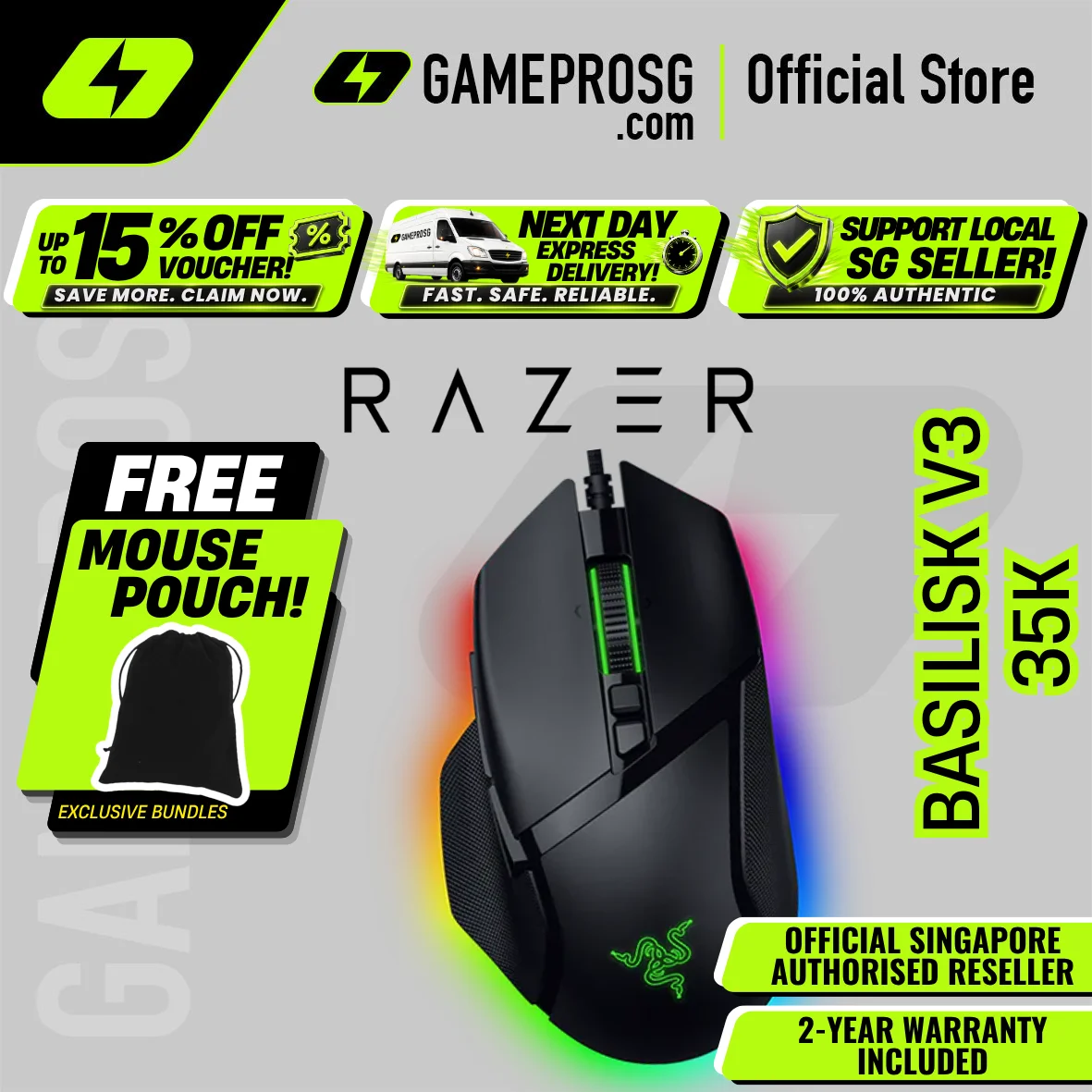 Razer Basilisk V3 35K Wired Ergonomic Gaming Mouse with HyperScroll Tilt Wheel and Chroma RGB Lighting