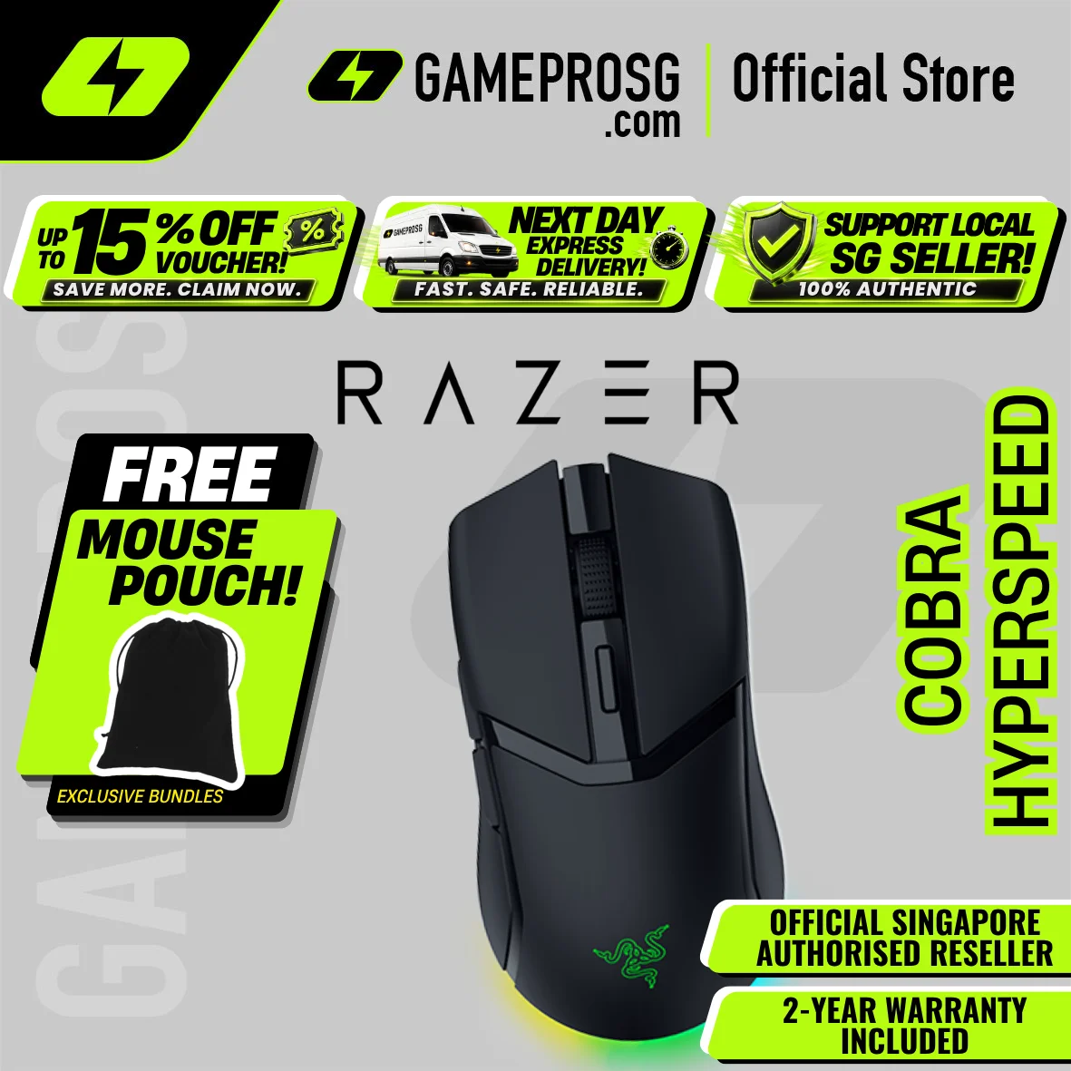Razer Cobra HyperSpeed – Wireless Lightweight Gaming Mouse – Chroma RGB – Optical Sensor