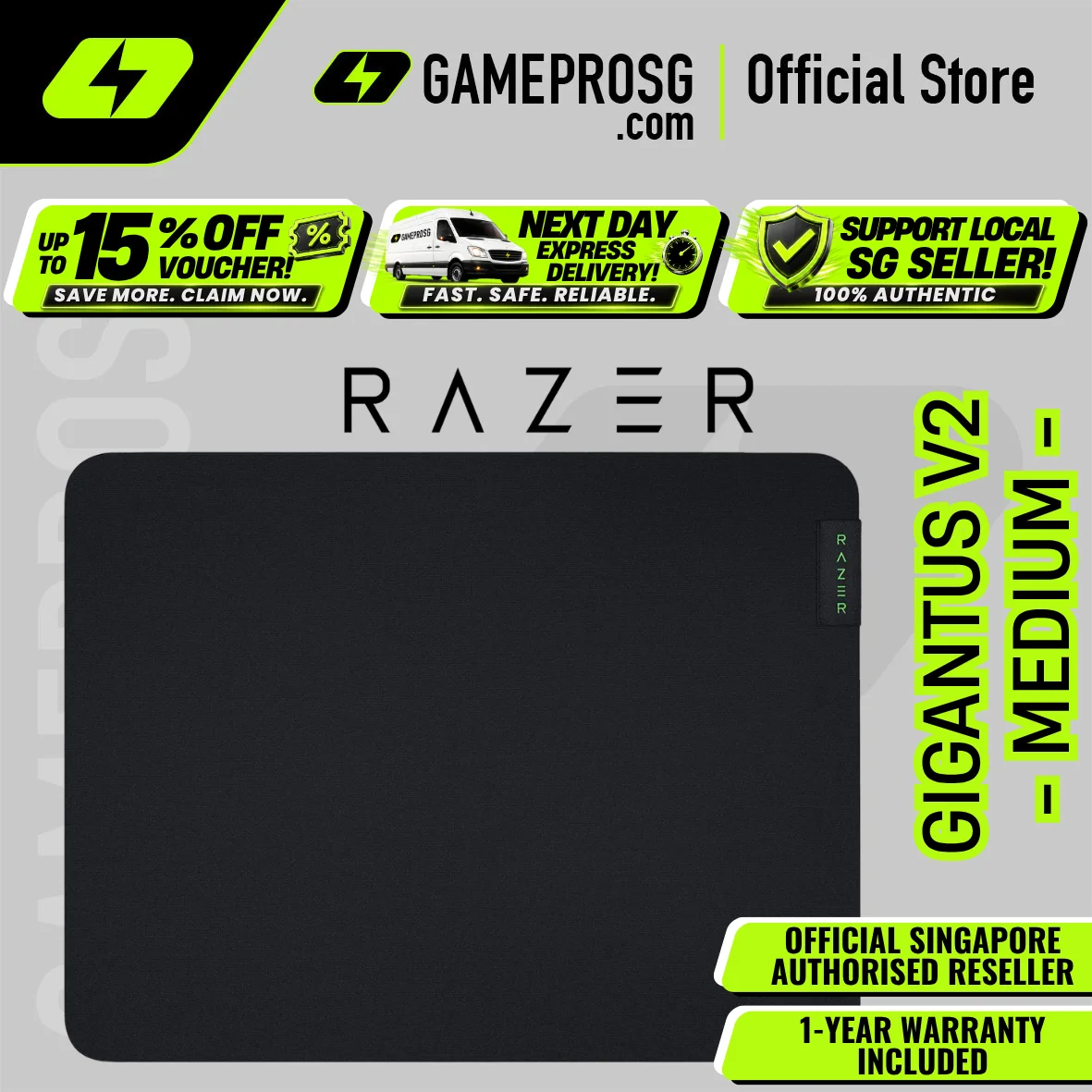 Razer Gigantus V2 Gaming Mouse Mat — Medium Size - Balanced Control - Stitched Edges