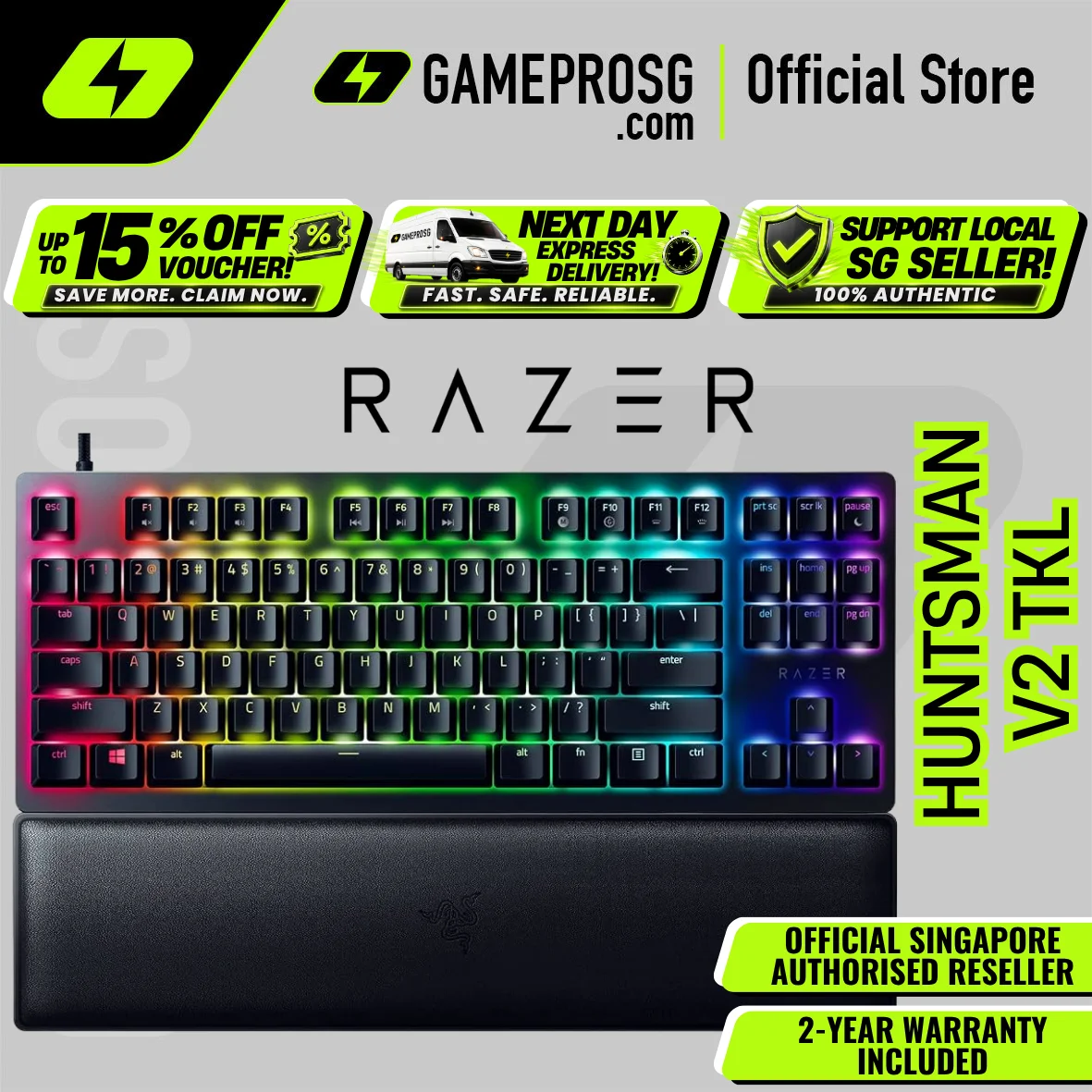 Razer Huntsman V2 TKL Wired Optical Switch Gaming Keyboard with Chroma RGB (Clicky Optical Switch (Purple)