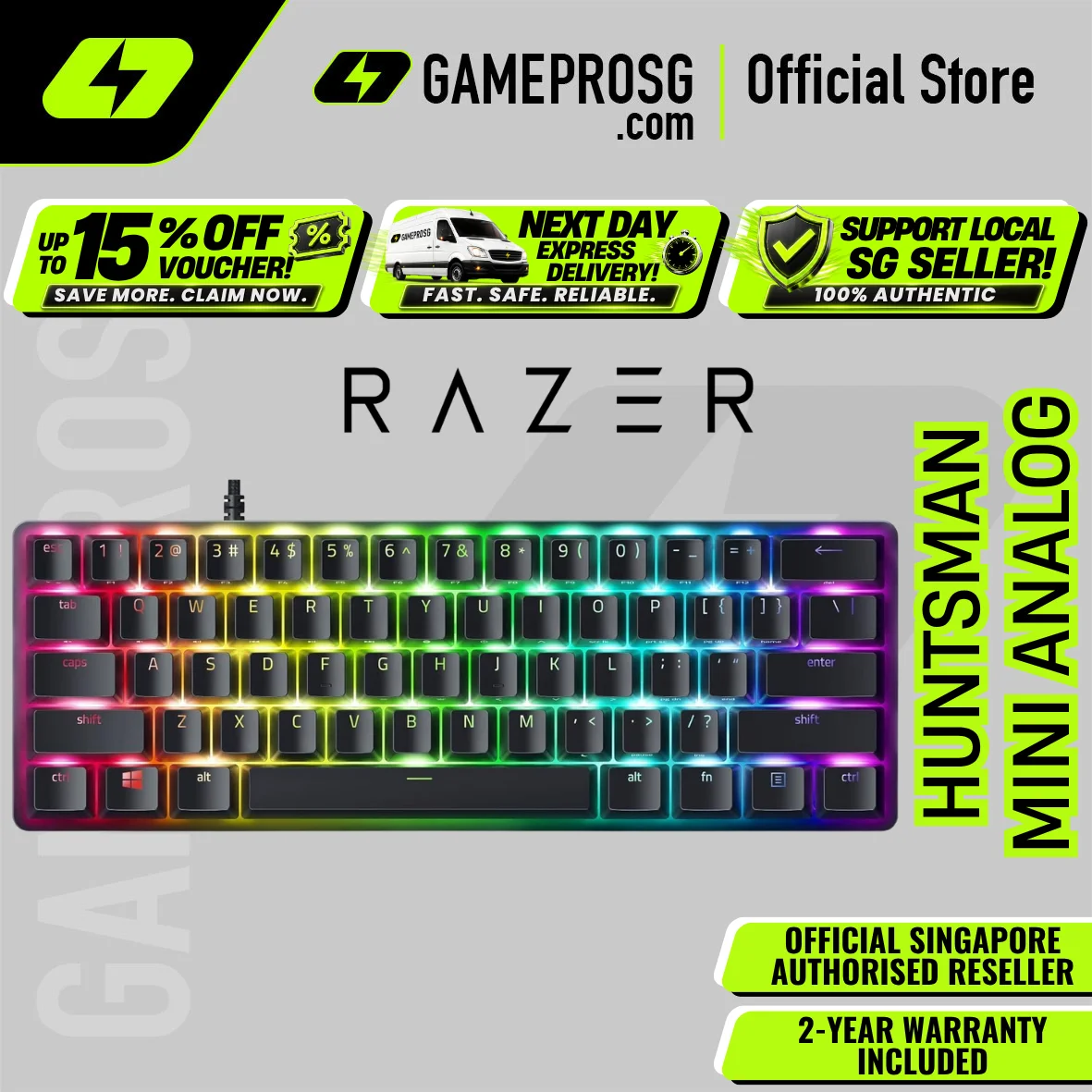 Razer Huntsman Mini Analog 60% Wired Optical Gaming Keyboard with Chroma RGB Backlighting