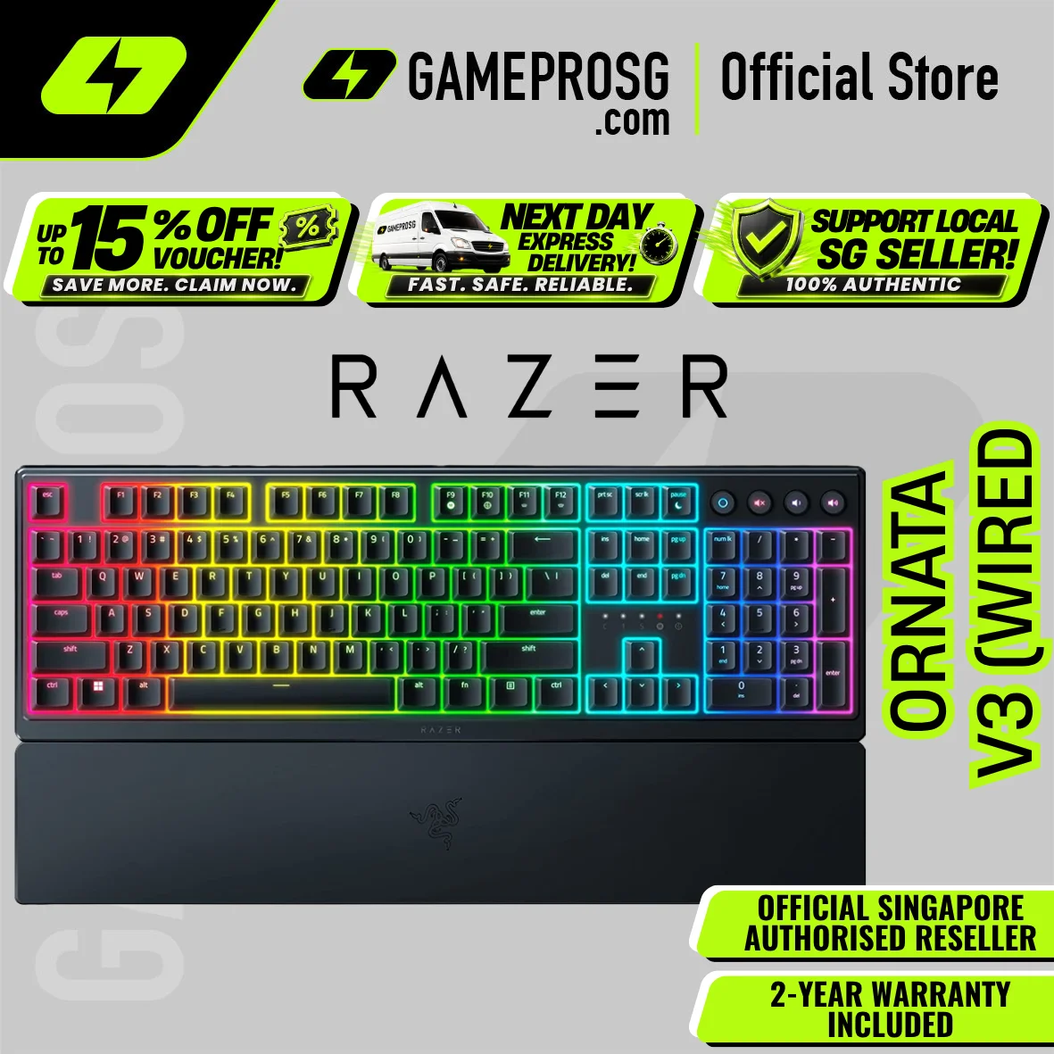 Razer Ornata V3 Full-Size Low-profile Wired Mecha-Membrane Gaming Keyboard