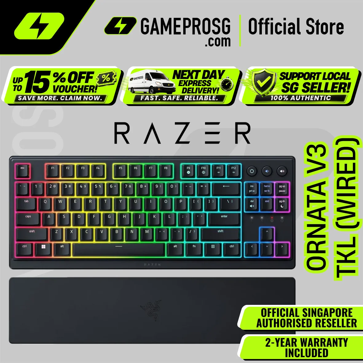 Razer Ornata V3 TKL Tenkeyless Low-profile RGB Mecha-membrane Gaming Keyboard
