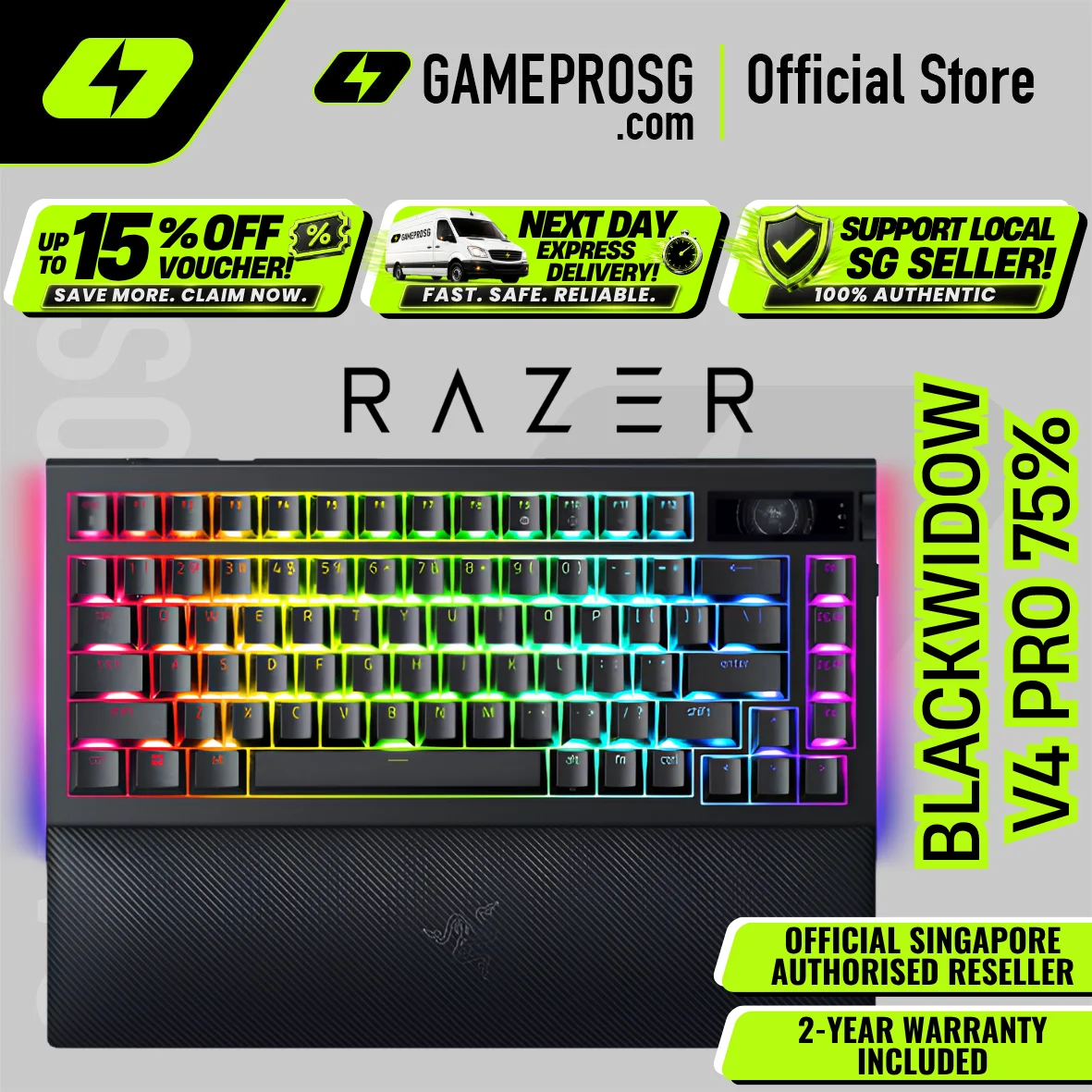 Razer BlackWidow V4 Pro 75% Wireless Orange Switch Gaming Keyboard with Hot-Swappable Design
