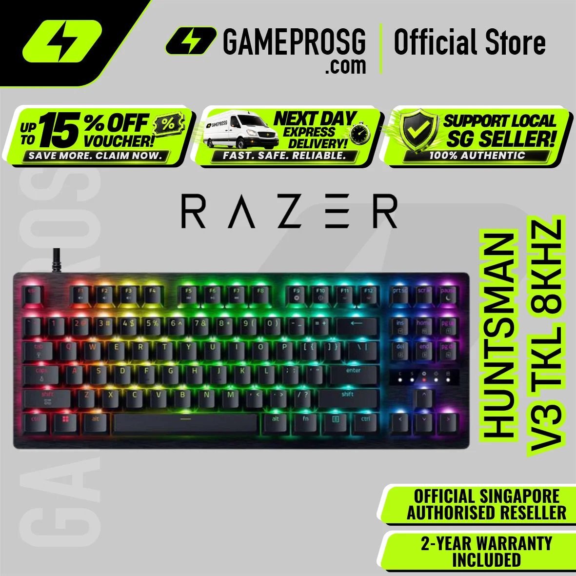 Razer Huntsman V3 Pro Tenkeyless 8KHz – Analog Optical Switches Gen-2 – Rapid Trigger Gaming Keyboard - Black