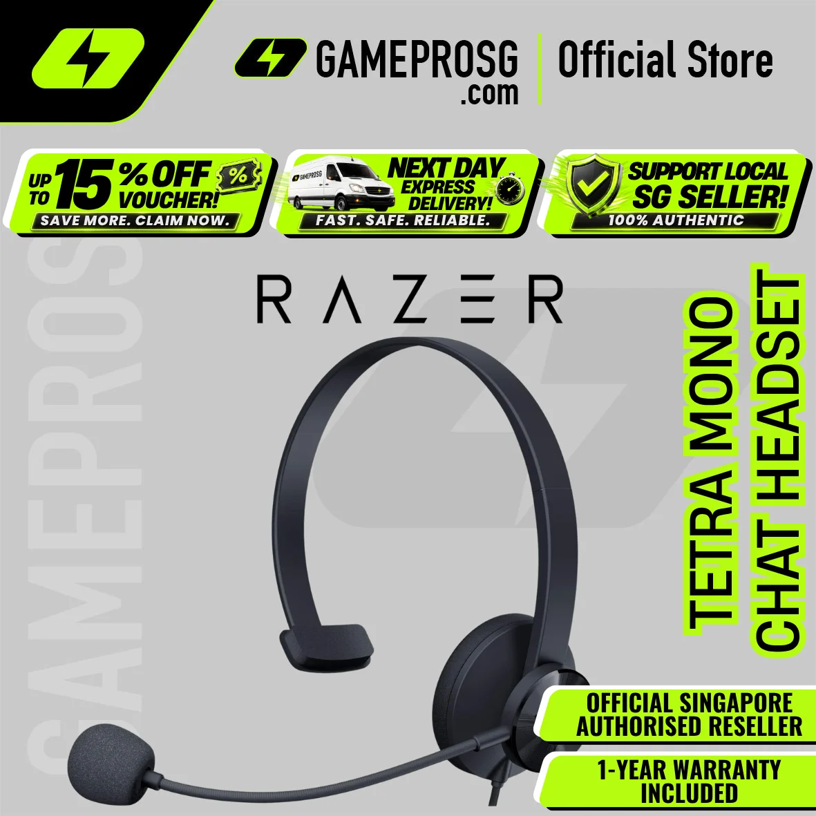 Razer Tetra Mono Chat Headset with Rotating Cardioid Microphone for Clear Voice Communication