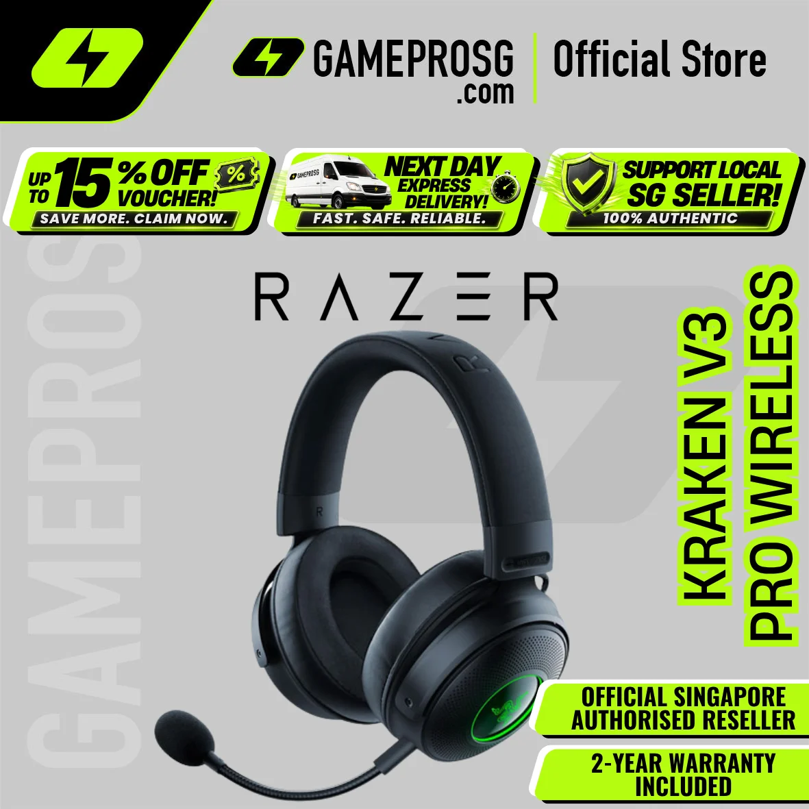 Razer Kraken V3 Pro Wireless Gaming Headset with Haptic Technology / RZ04-03460100-R3M1 (2Y)