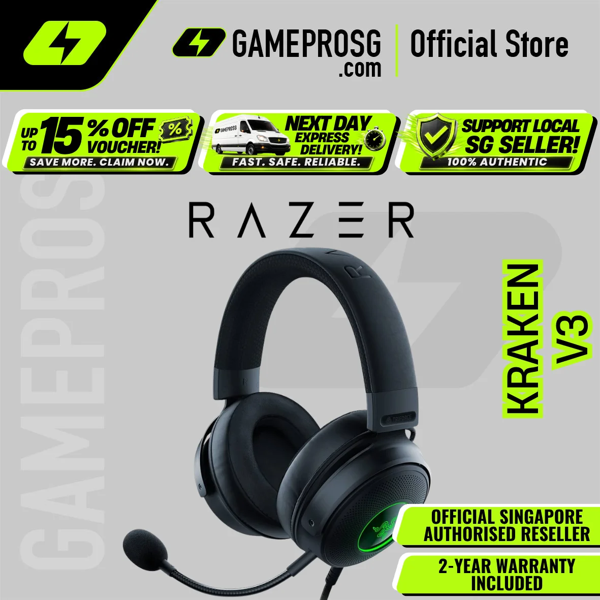 Razer Kraken V3 Wired 7.1 Surround Sound Gaming Headset for PC with Chroma RGB Lighting