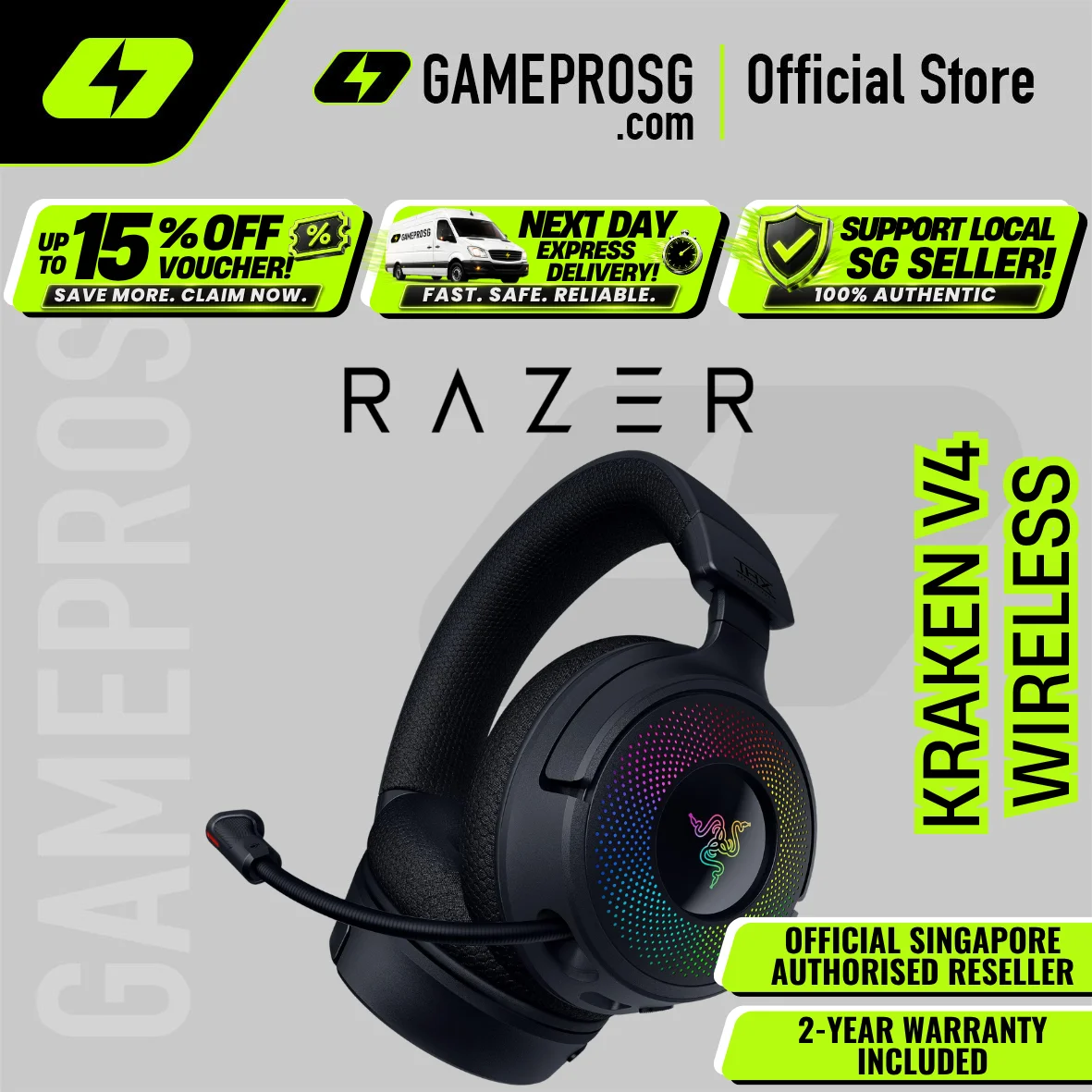 Razer Kraken V4 Wireless Gaming Headset with Chroma RGB – For PC, Mac, PS5, Nintendo Switch, Steam Deck