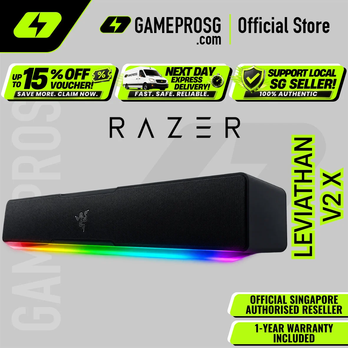 Razer Leviathan V2 X Bluetooth Gaming Speaker with RGB Lighting